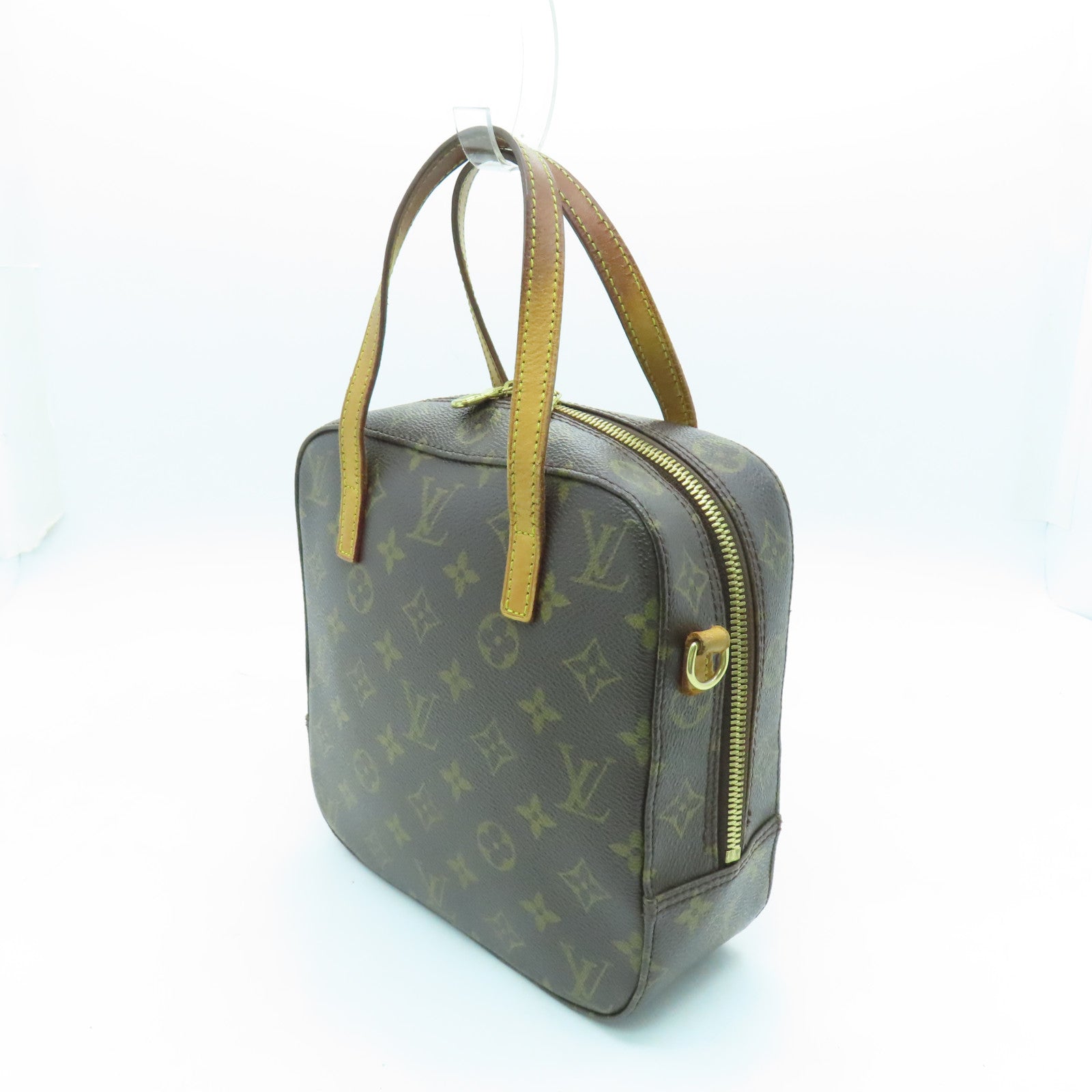 LOUIS VUITTON Monogram Spontini Gold Buckle Handle Bag Brown