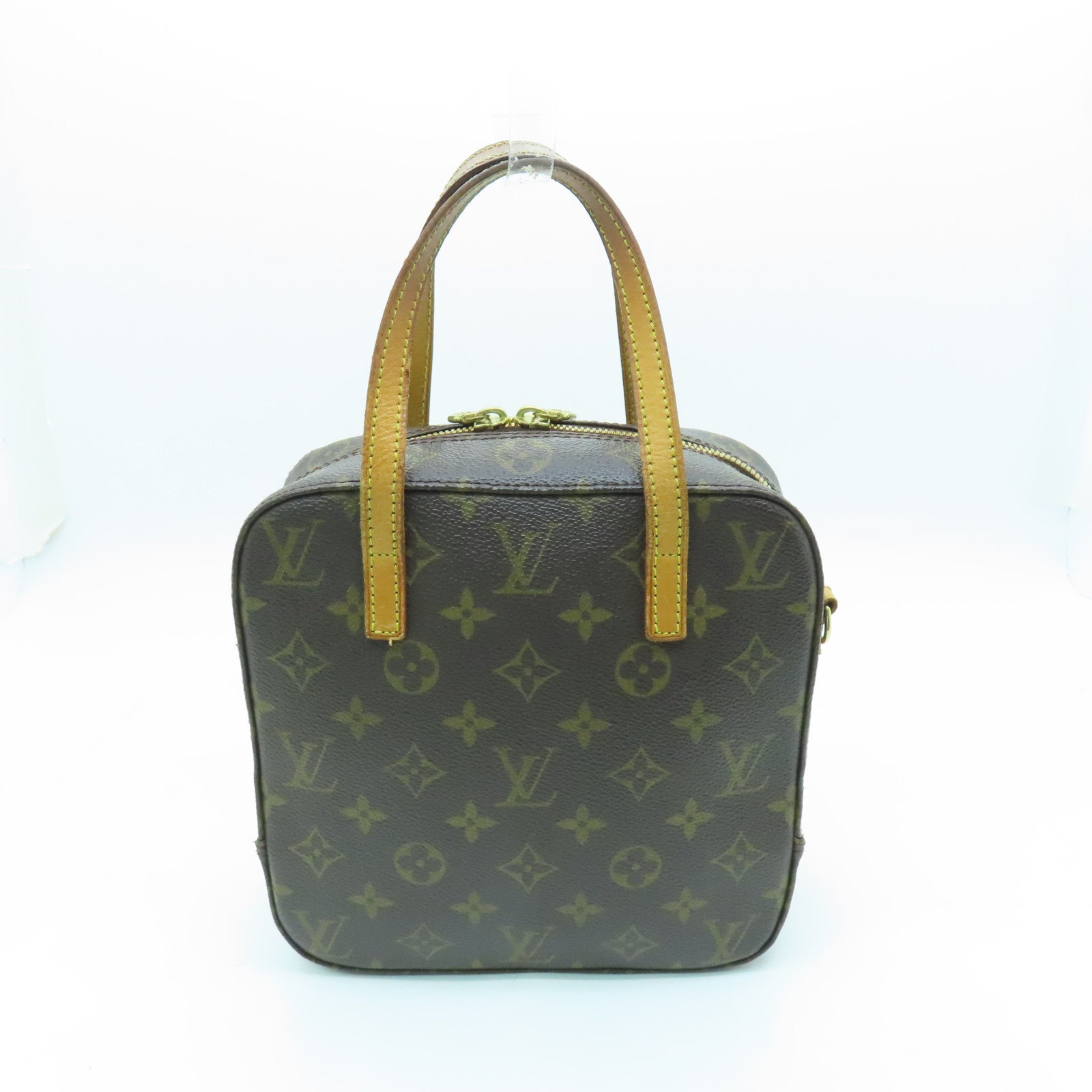 LOUIS VUITTON Monogram Spontini Gold Buckle Handle Bag Brown