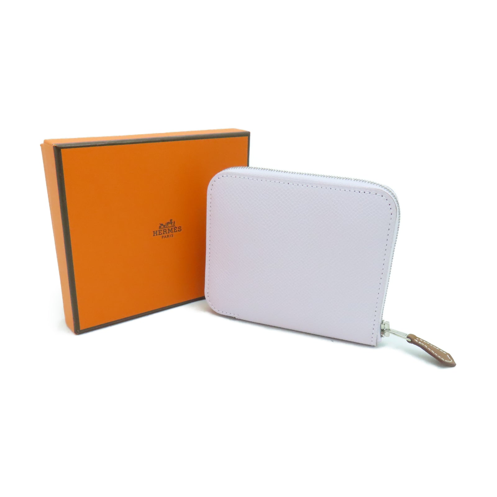 HERMES Veau Epsom皮革Silk'in Compact银扣钱包锦葵紫色