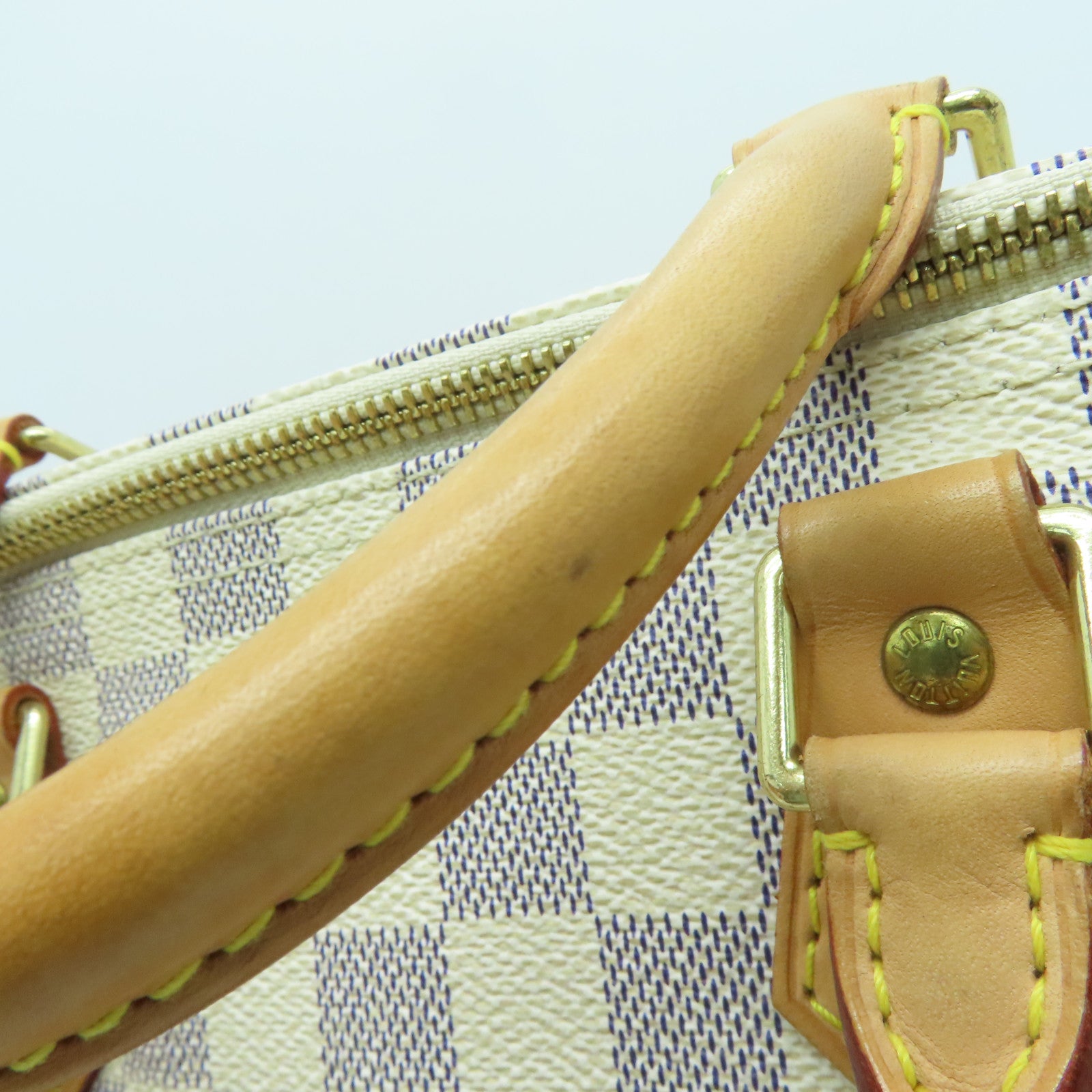 LOUIS VUITTON Damier Azur Speedy 30金扣手挽袋米白色