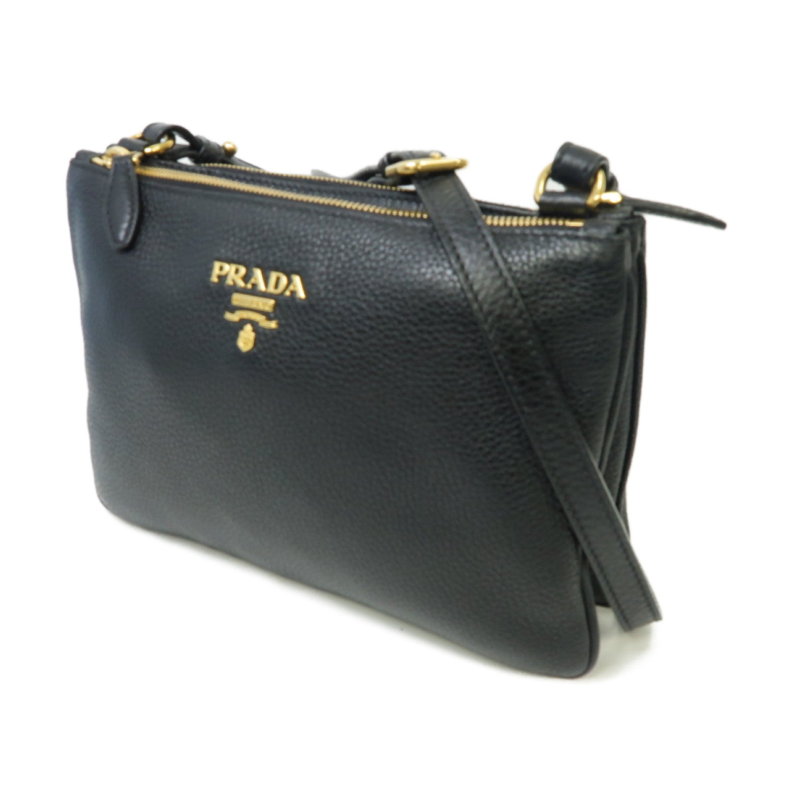 PRADA 牛皮皮革Shoulder Bag銀扣肩背袋黒色