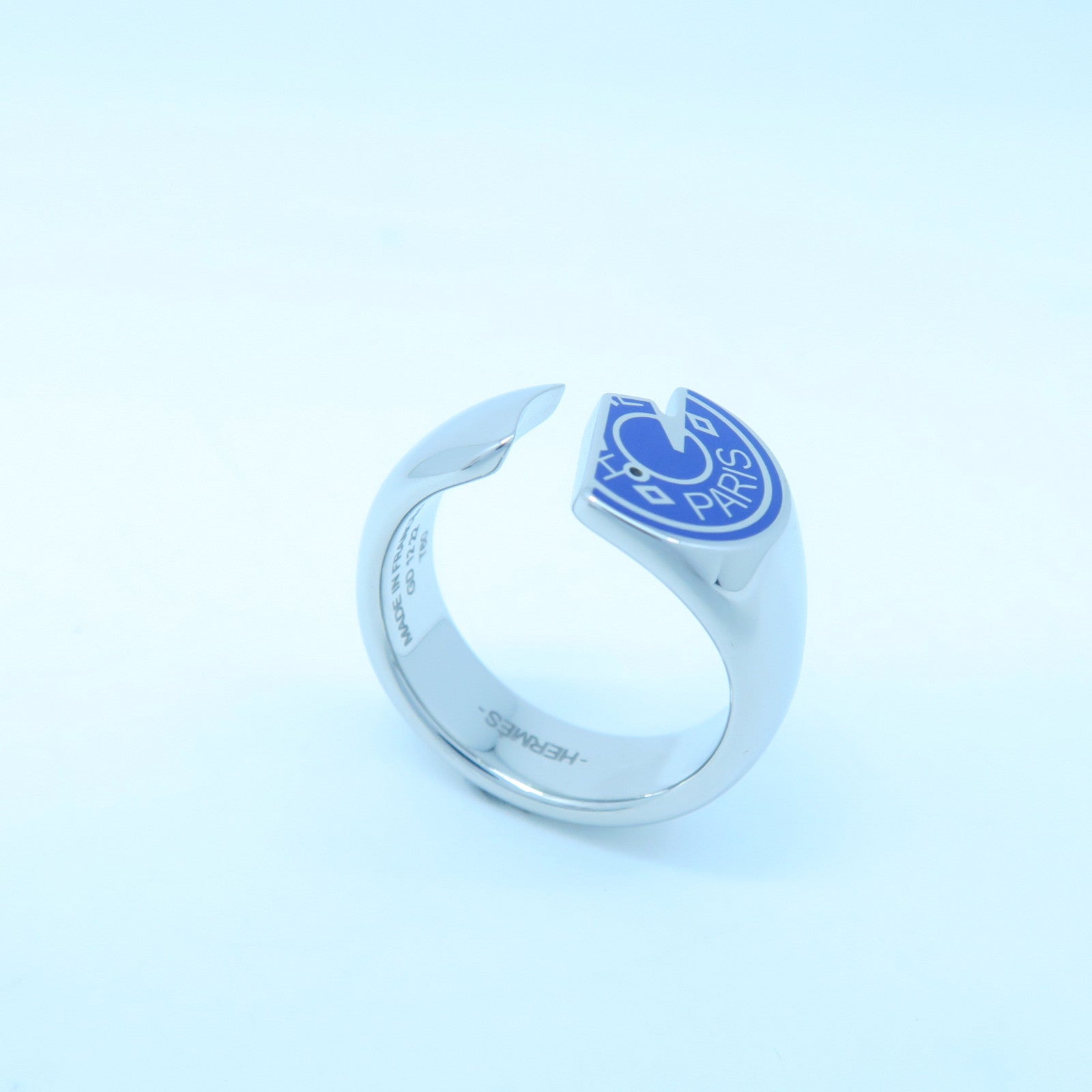 HERMES Metal Carrousel Ring Blue/Silver US#9.0