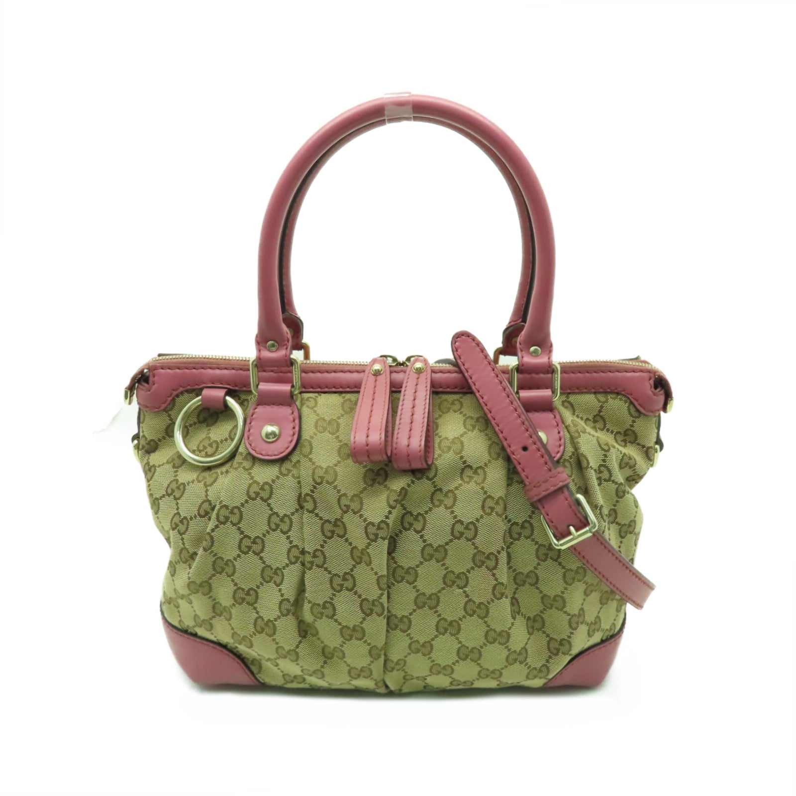 GUCCI 帆布Sukey 2way Shoulder金扣手挽肩背兩用袋棕色/粉紅色
