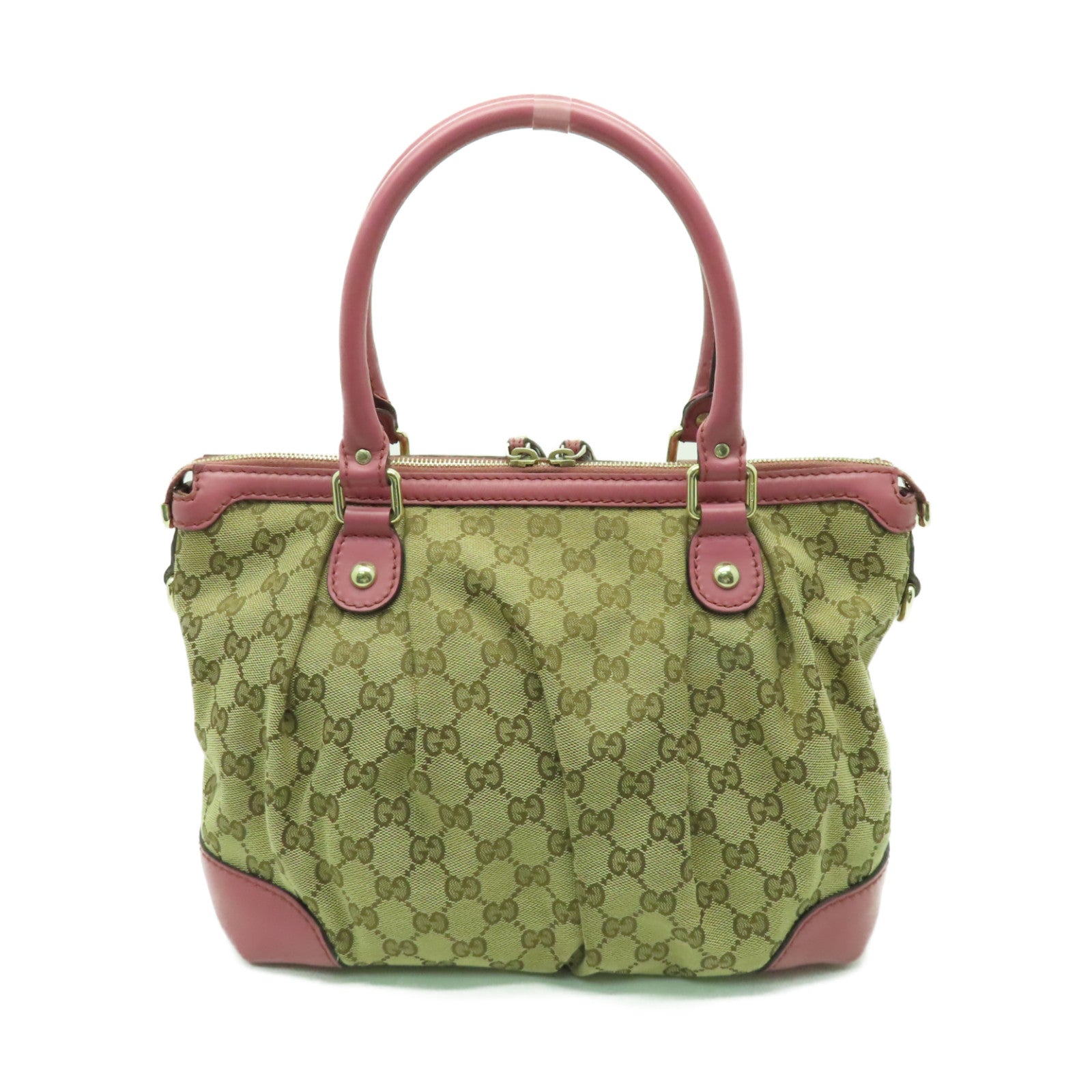 GUCCI 帆布Sukey 2way Shoulder金扣手挽肩背兩用袋棕色/粉紅色