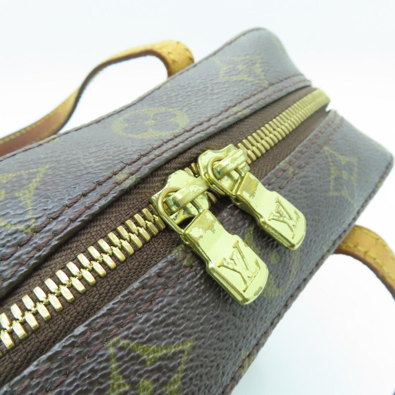 LOUIS VUITTON Monogram Spontini Gold Buckle Handle Bag Brown