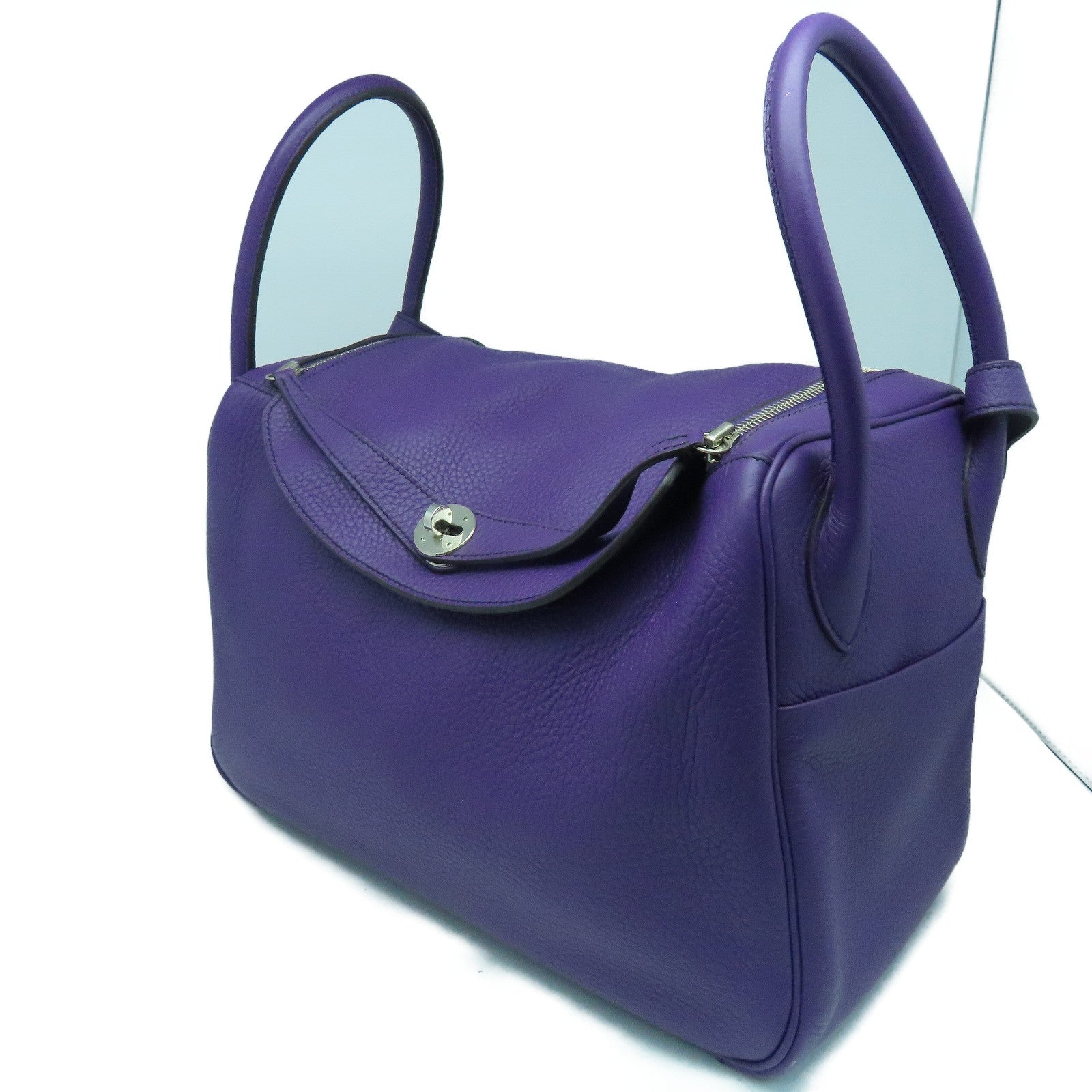 HERMES Clemence皮革Lindy 34銀扣手挽肩背袋Ultraviolet紫色