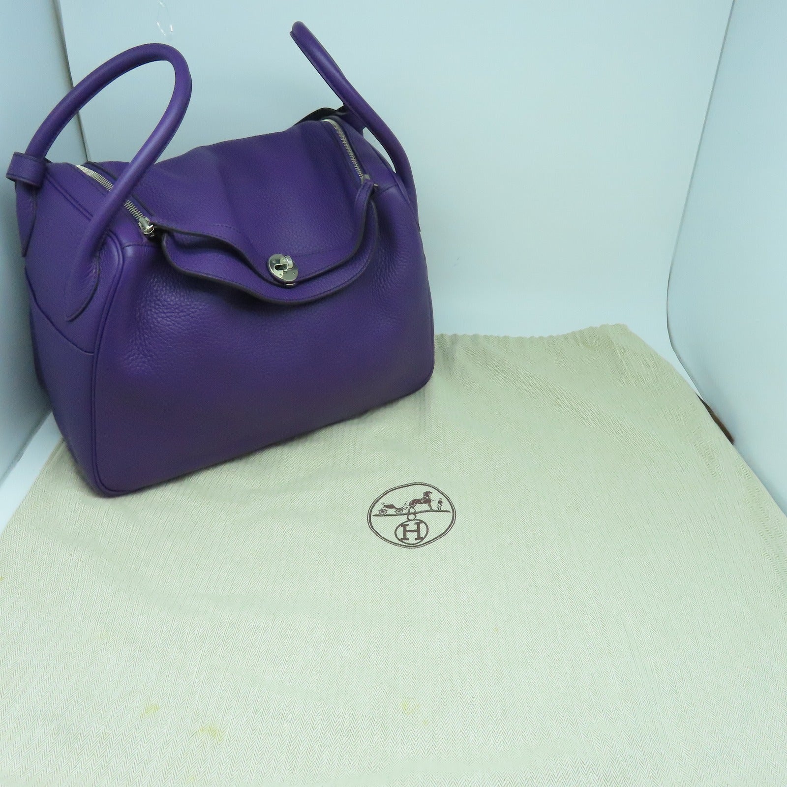 HERMES Clemence皮革Lindy 34銀扣手挽肩背袋Ultraviolet紫色