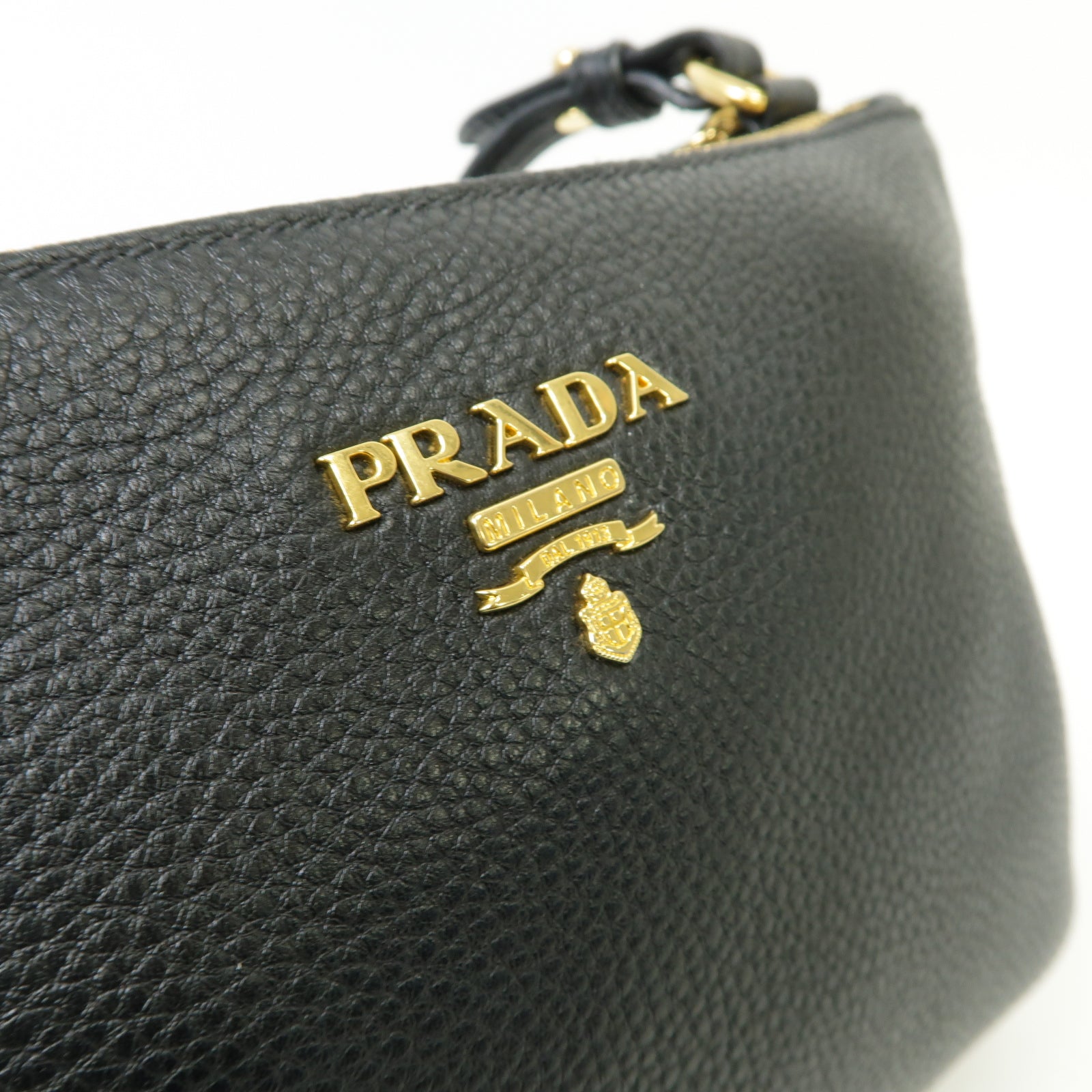 PRADA 牛皮皮革Shoulder Bag銀扣肩背袋黒色