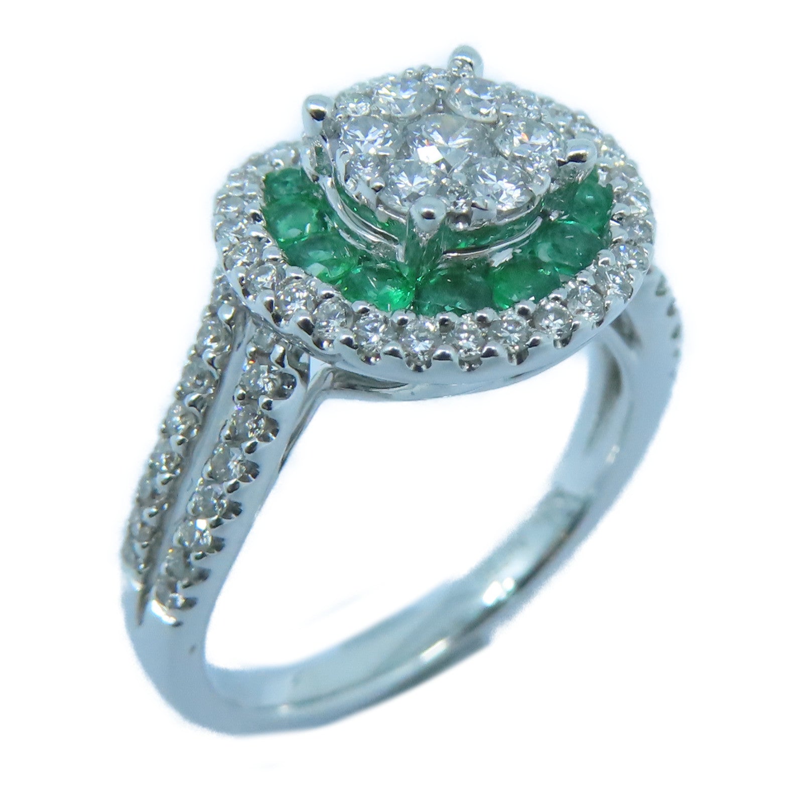 JEWELRY 18K白金Diamond Emerald Ring 0.74ct鑽石/0.35ct綠寶石戒指US#6