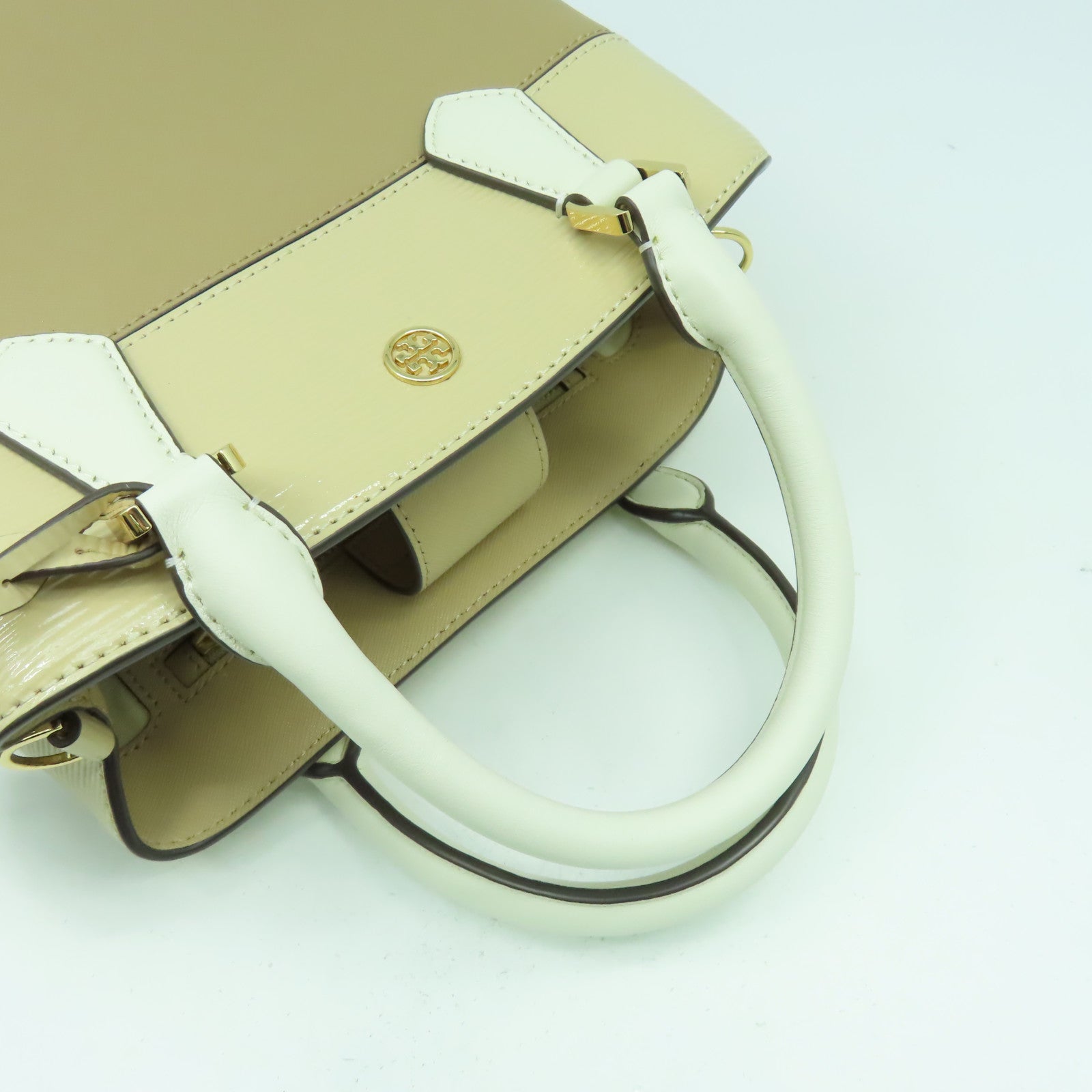 Tory Burch 牛皮皮革2 Way Shoulder Bag金扣手挽肩背兩用袋米色