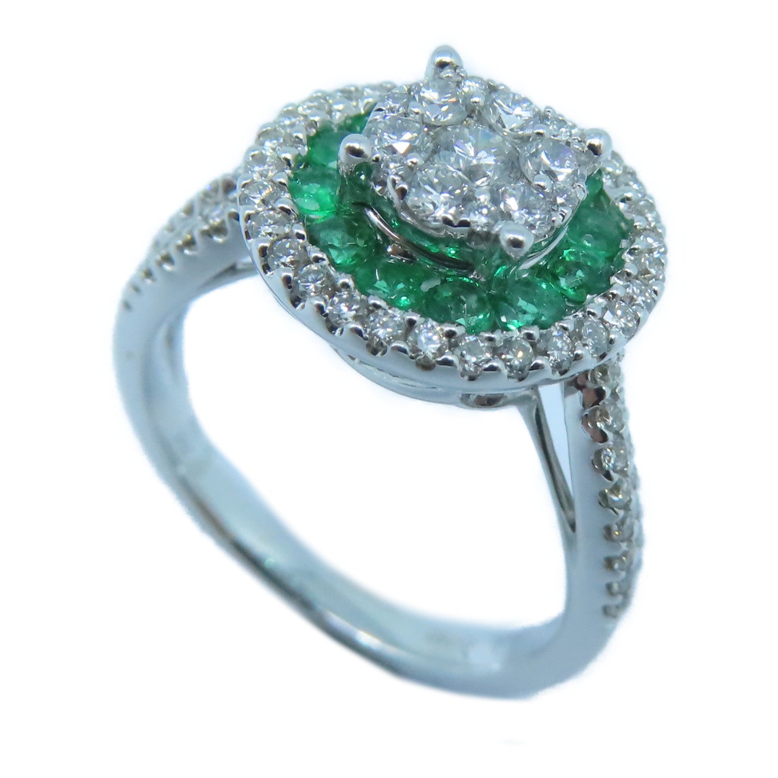 JEWELRY 18K白金Diamond Emerald Ring 0.74ct鑽石/0.35ct綠寶石戒指US#6