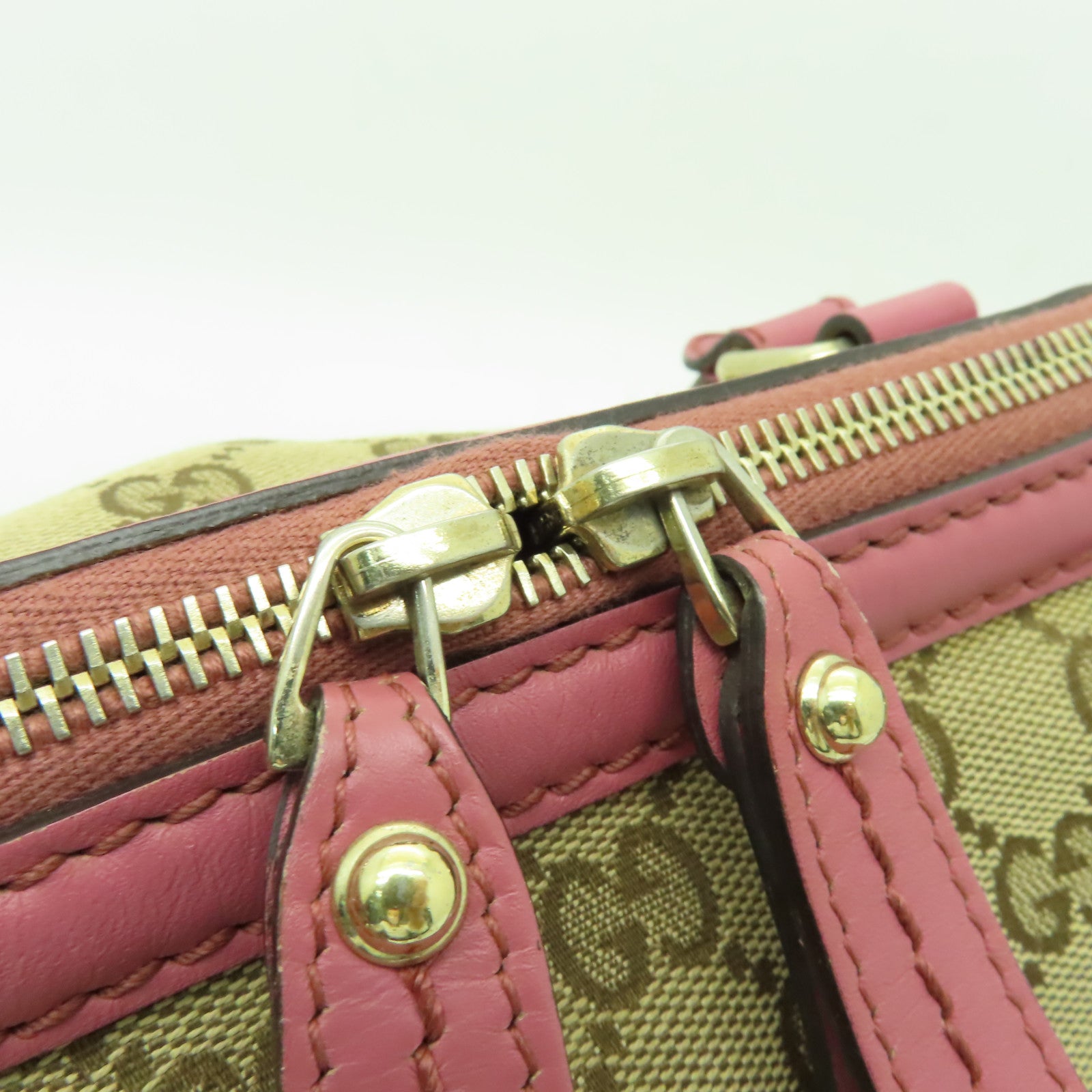 GUCCI 帆布Sukey 2way Shoulder金扣手挽肩背兩用袋棕色/粉紅色