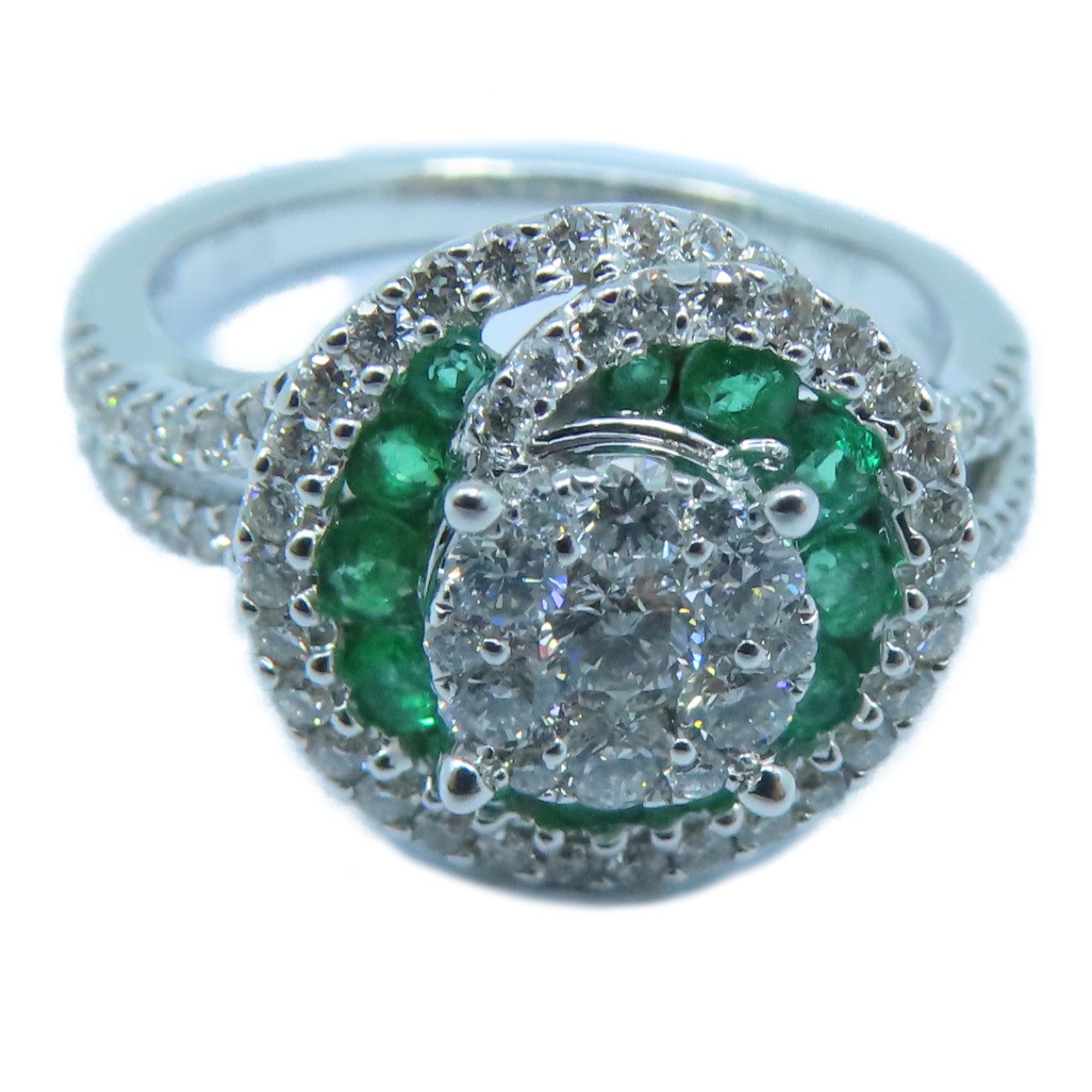 JEWELRY 18K白金Diamond Emerald Ring 0.74ct鑽石/0.35ct綠寶石戒指US#6