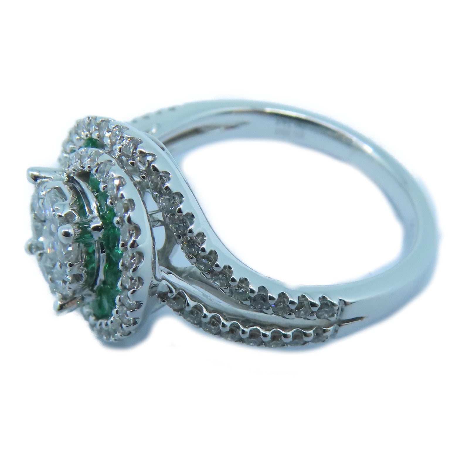 JEWELRY 18K白金Diamond Emerald Ring 0.74ct鑽石/0.35ct綠寶石戒指US#6