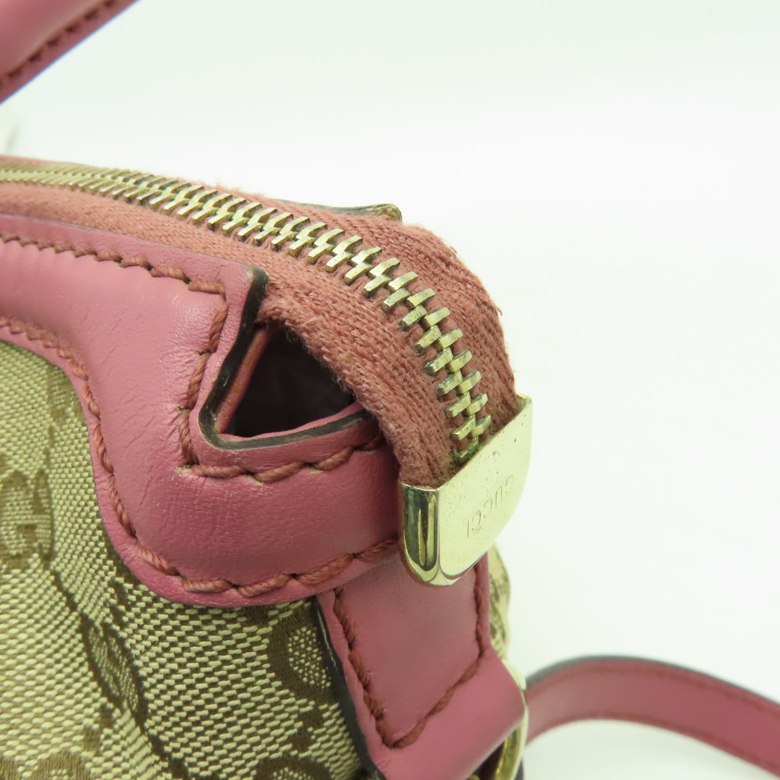 GUCCI 帆布Sukey 2way Shoulder金扣手挽肩背兩用袋棕色/粉紅色