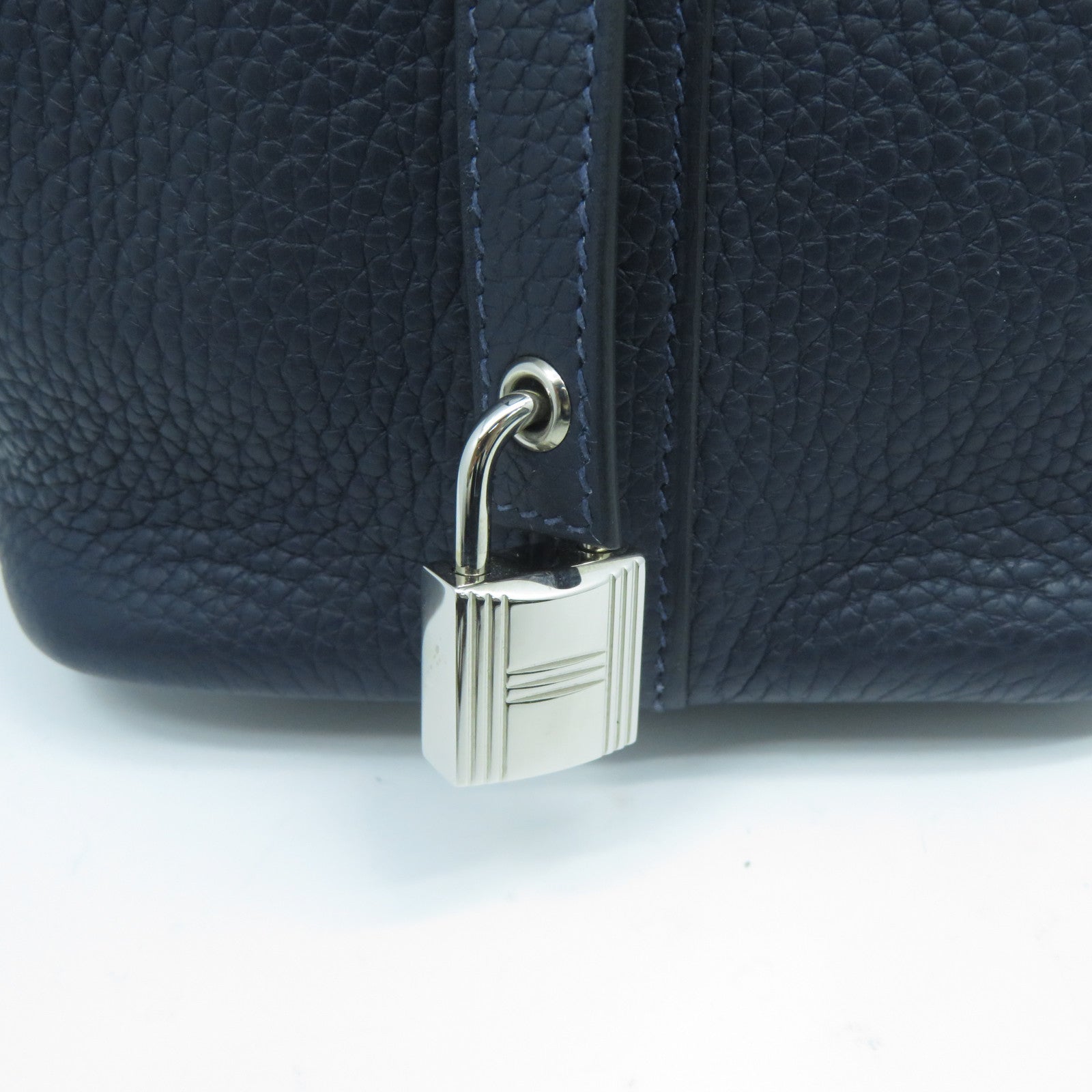 HERMES Clemence皮革Picotin PM銀扣手挽袋Blue Nuit午夜藍色