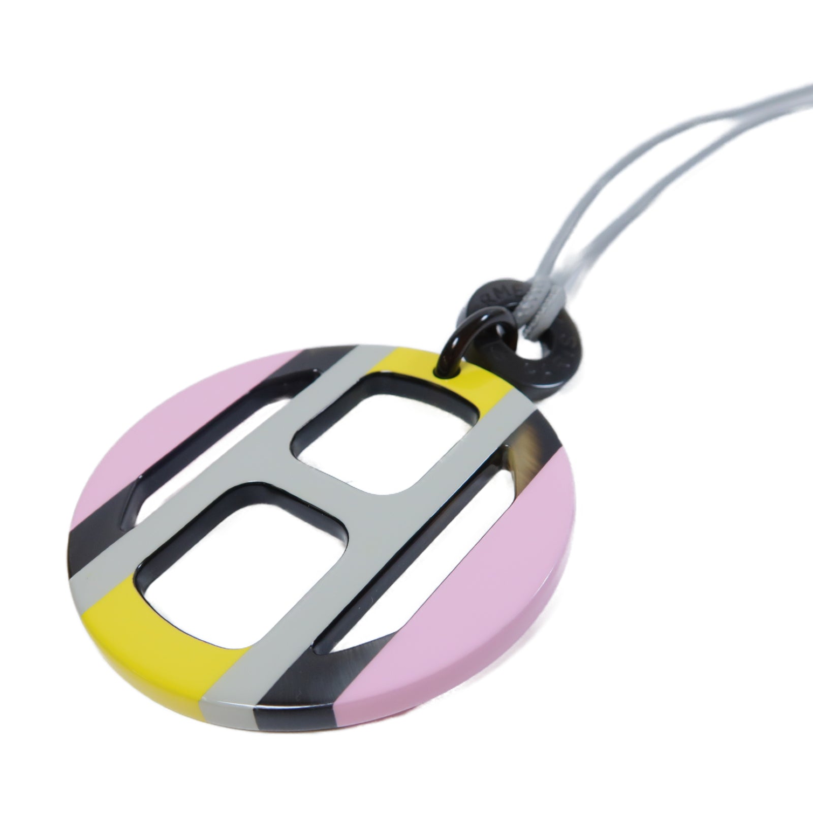 HERMES 木製/牛角H Equipe Necklace項鍊灰色/粉紅色