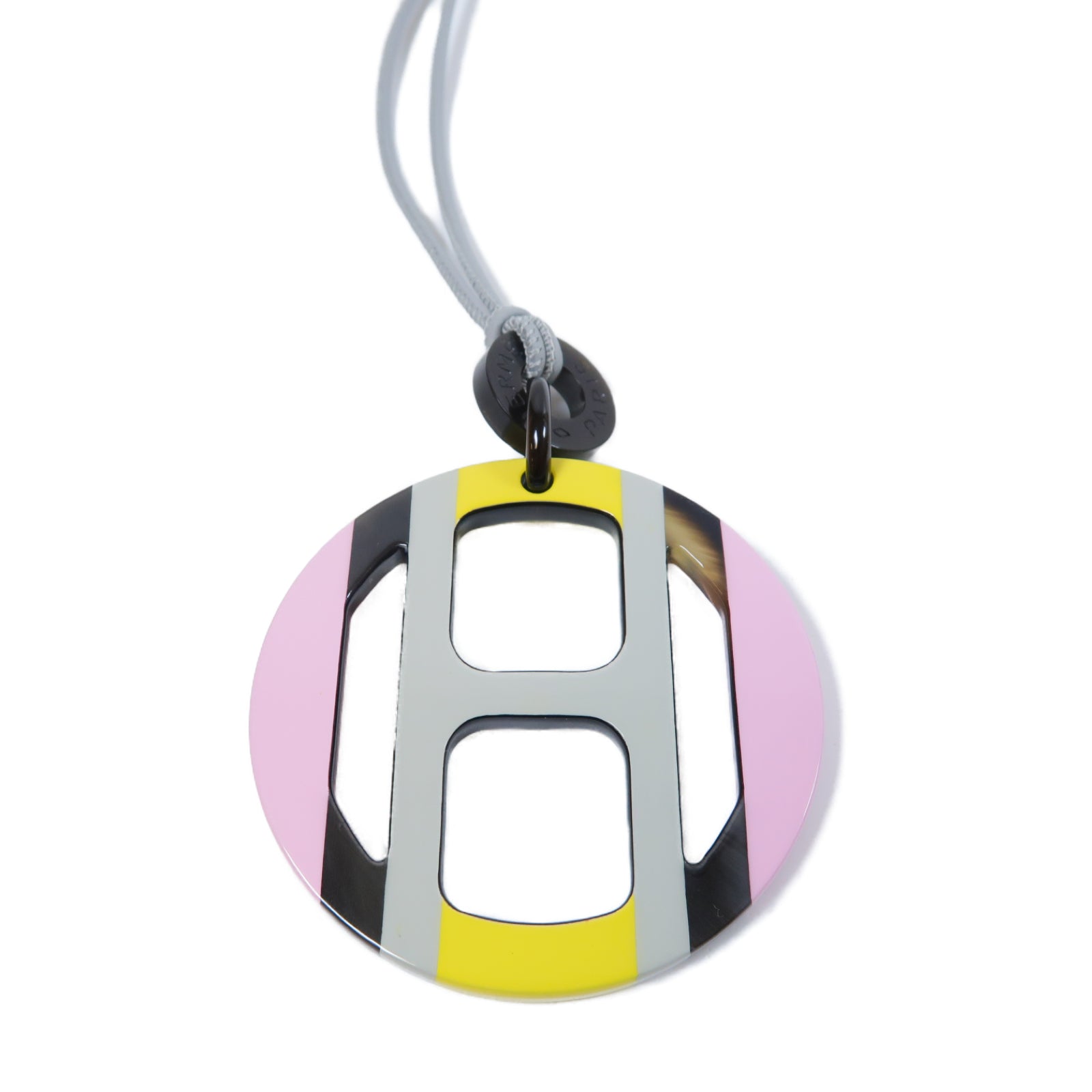 HERMES 木製/牛角H Equipe Necklace項鍊灰色/粉紅色