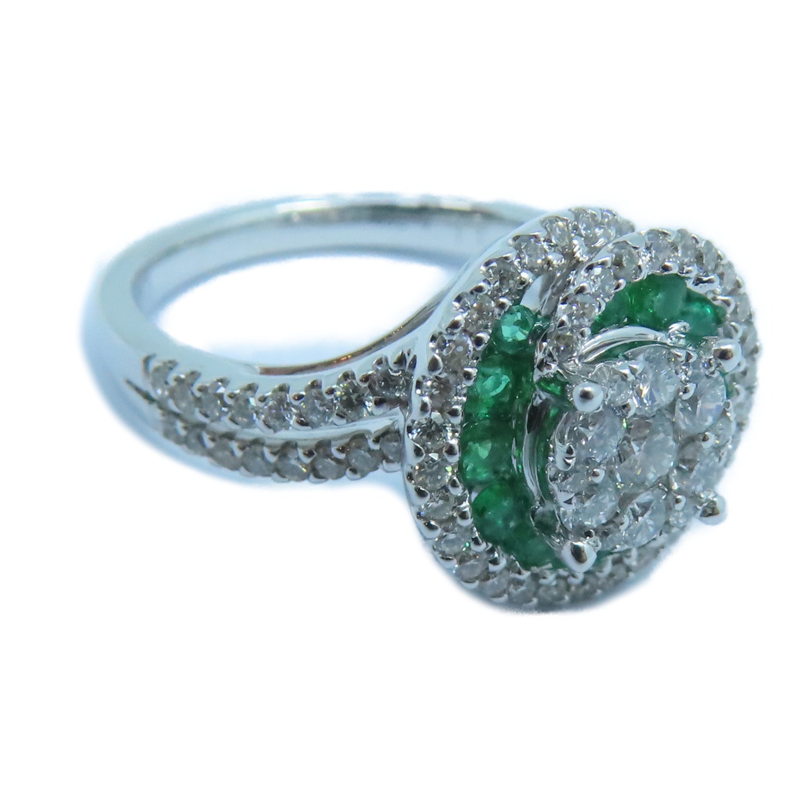 JEWELRY 18K白金Diamond Emerald Ring 0.74ct鑽石/0.35ct綠寶石戒指US#6