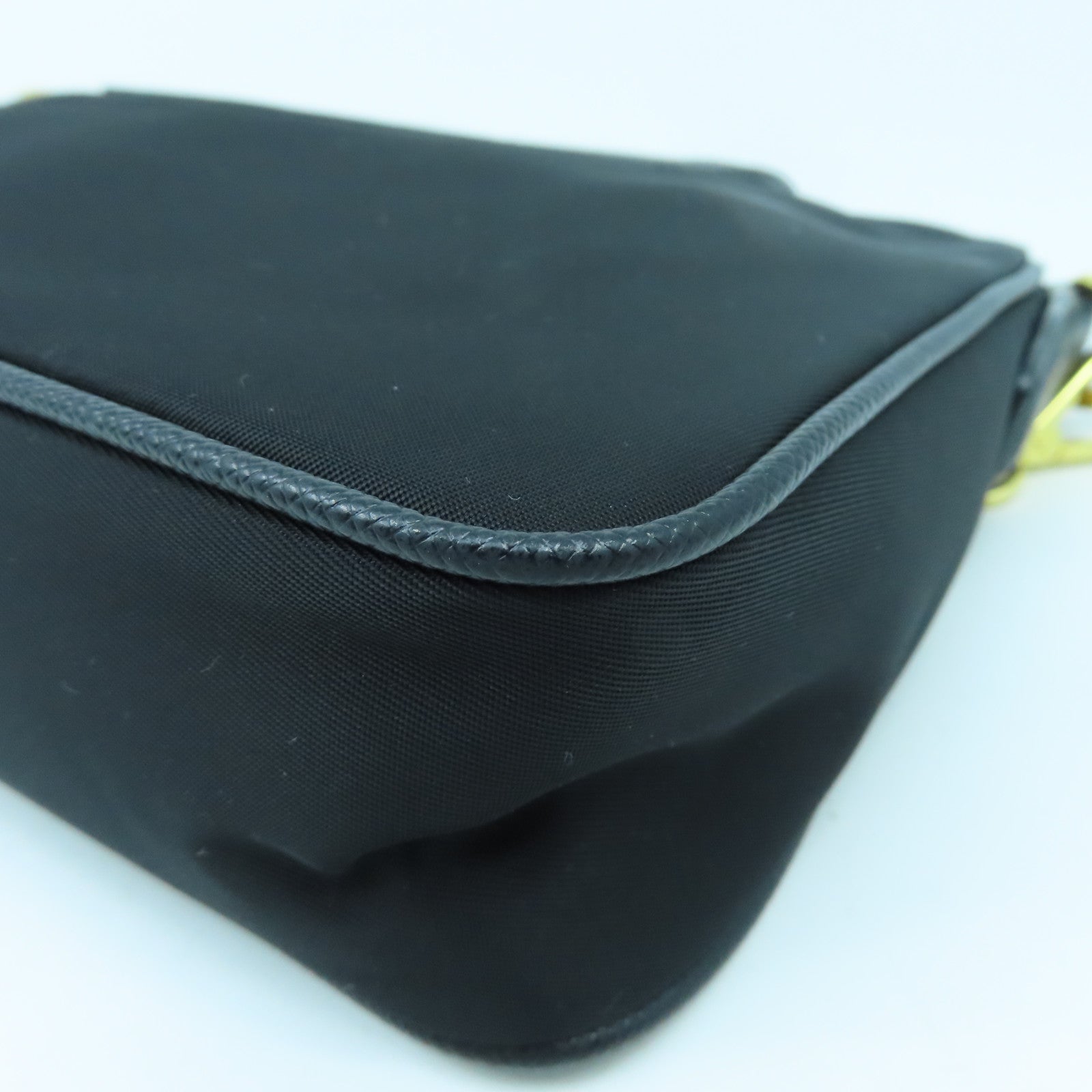 PRADA Nylon/Saffiano Leather Chain Shoulder Gold Buckle Chain Shoulder Bag Black