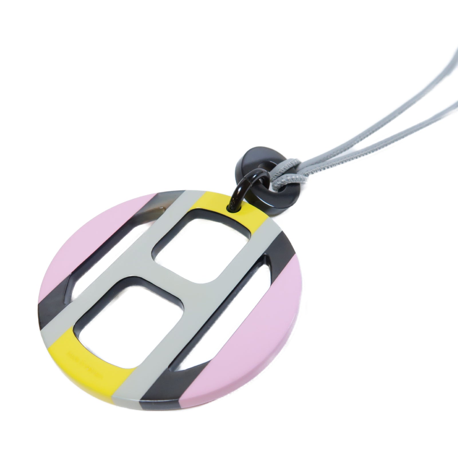 HERMES 木製/牛角H Equipe Necklace項鍊灰色/粉紅色