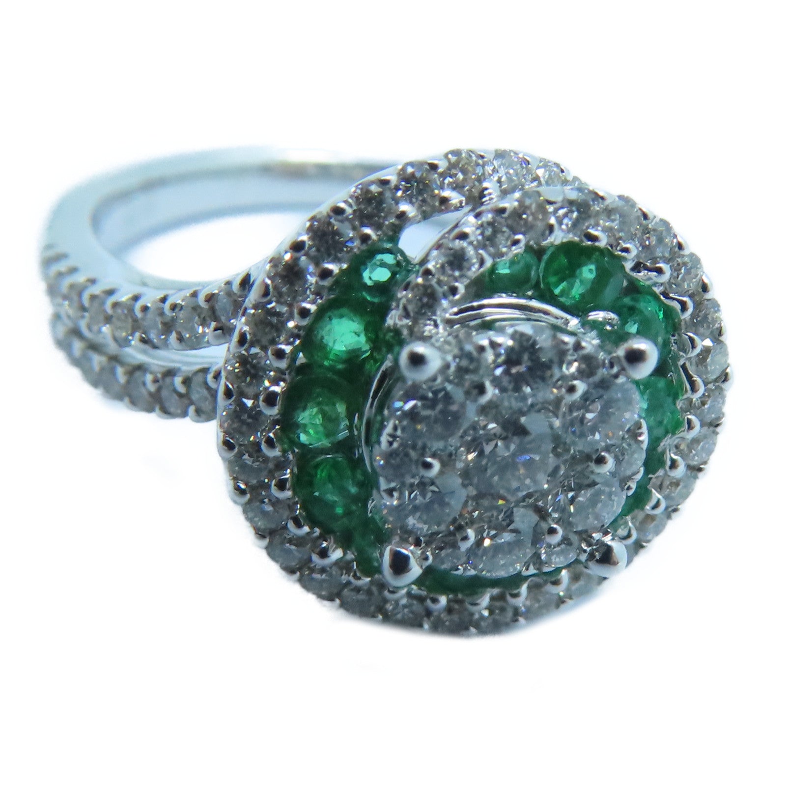 JEWELRY 18K白金Diamond Emerald Ring 0.74ct鑽石/0.35ct綠寶石戒指US#6