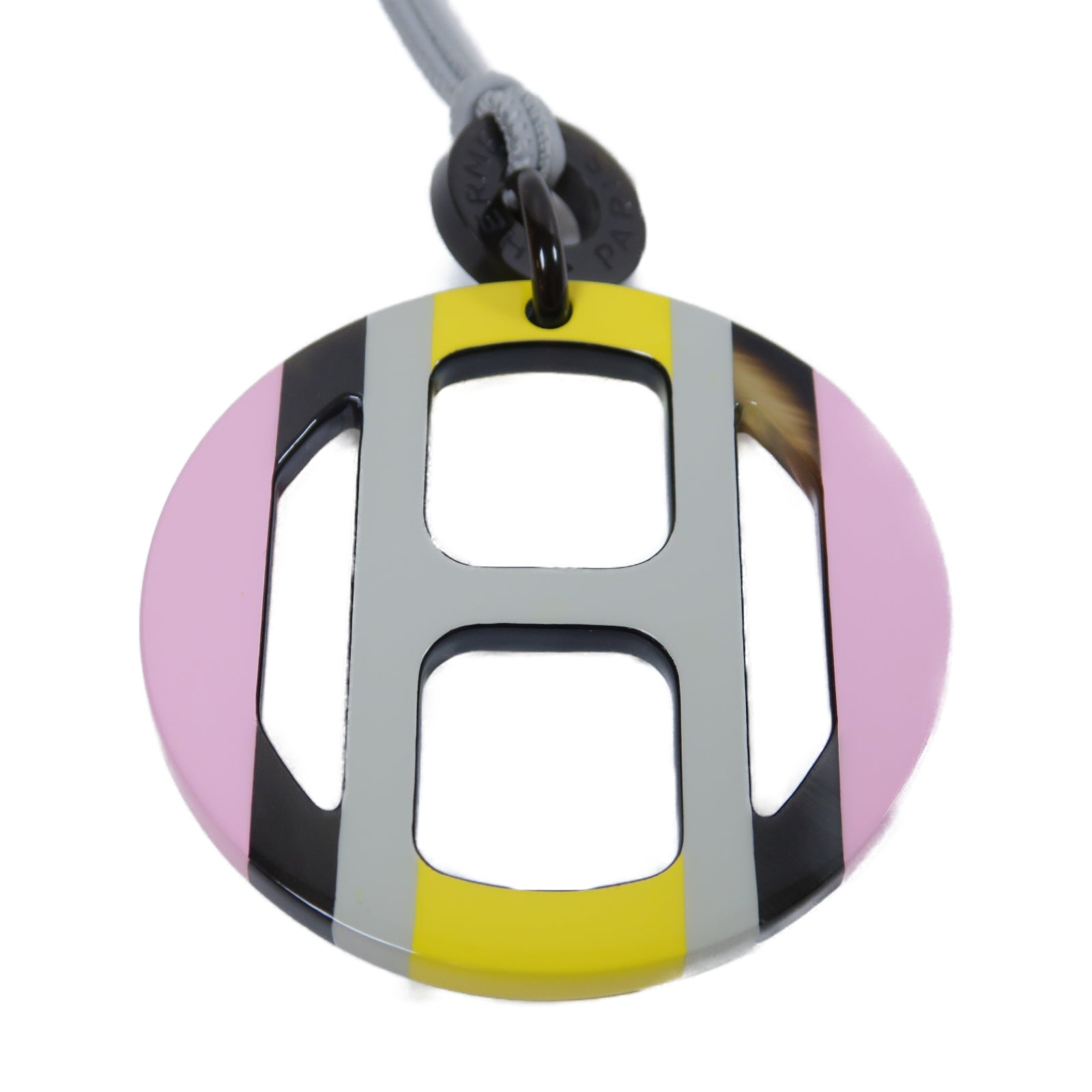 HERMES 木製/牛角H Equipe Necklace項鍊灰色/粉紅色