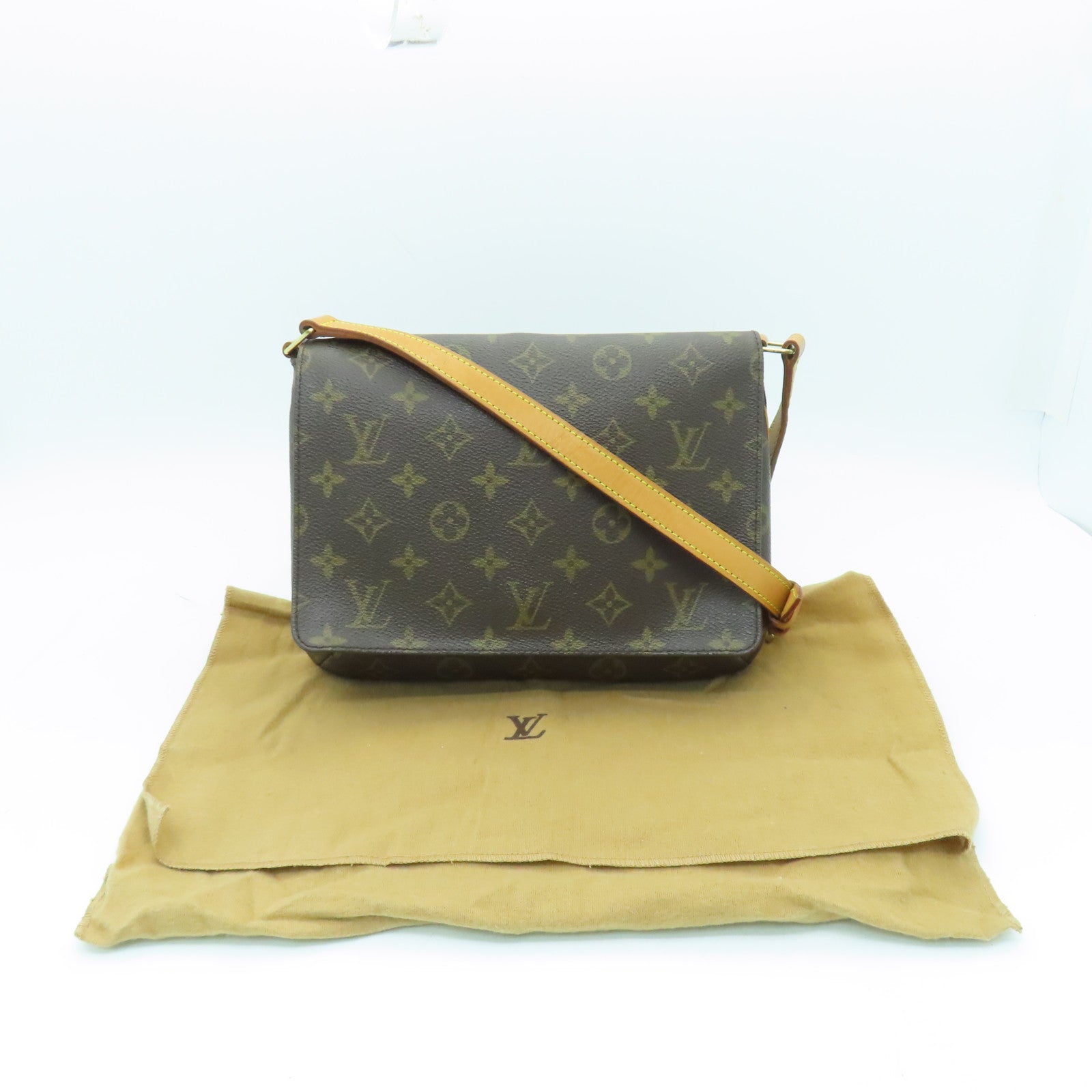 LOUIS VUITTON Monogram Musette Tango Gold Buckle Shoulder Bag Brown