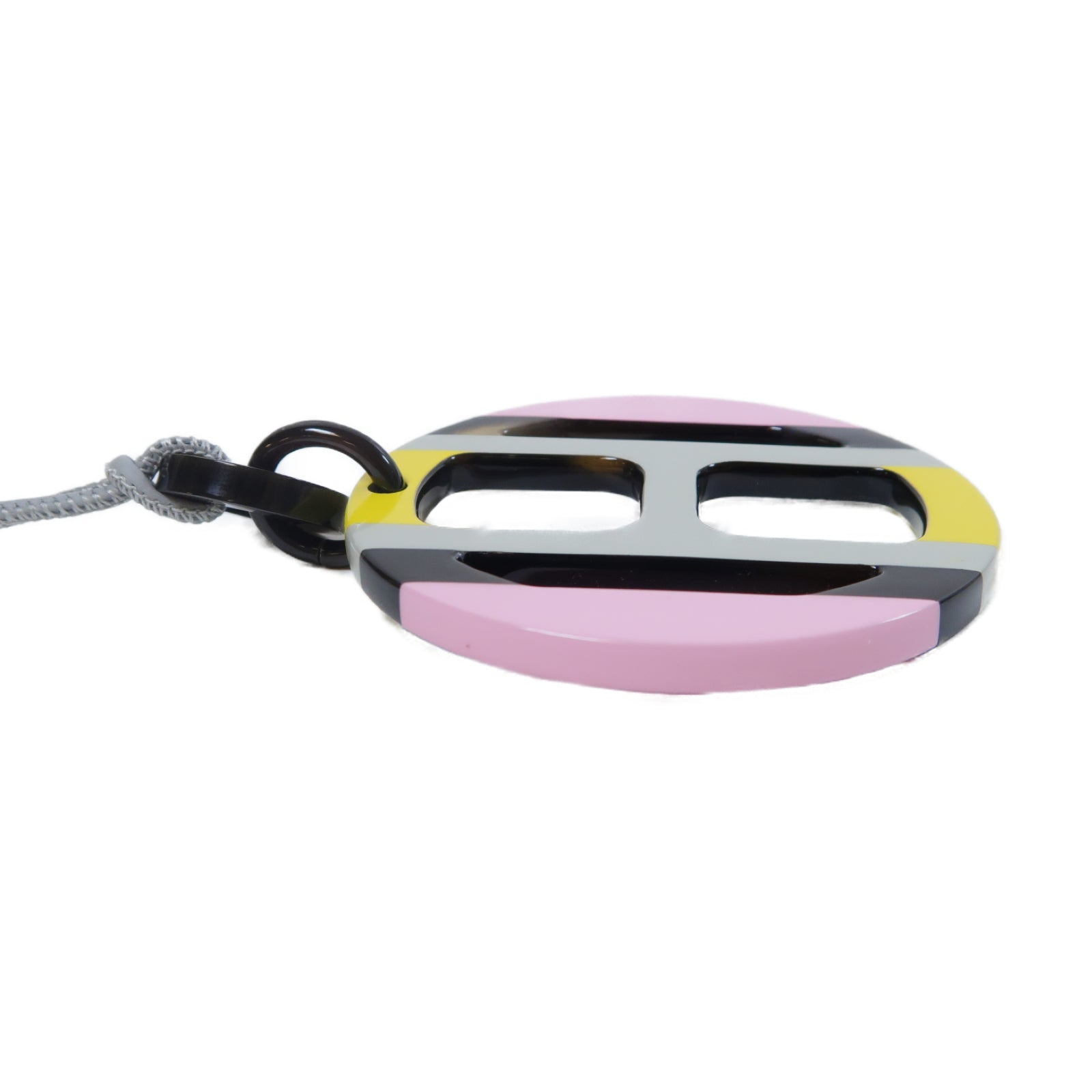 HERMES 木製/牛角H Equipe Necklace項鍊灰色/粉紅色