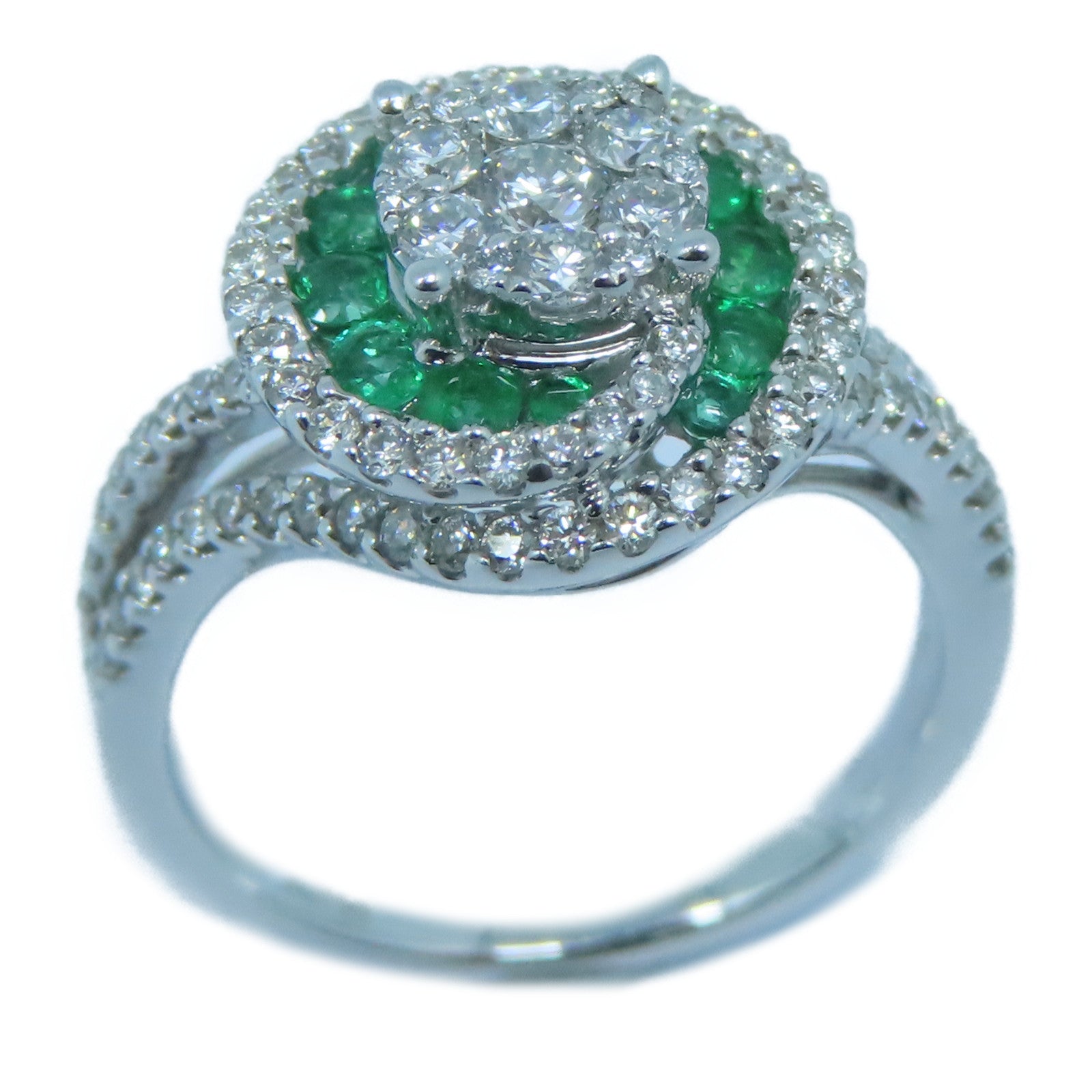 JEWELRY 18K白金Diamond Emerald Ring 0.74ct鑽石/0.35ct綠寶石戒指US#6