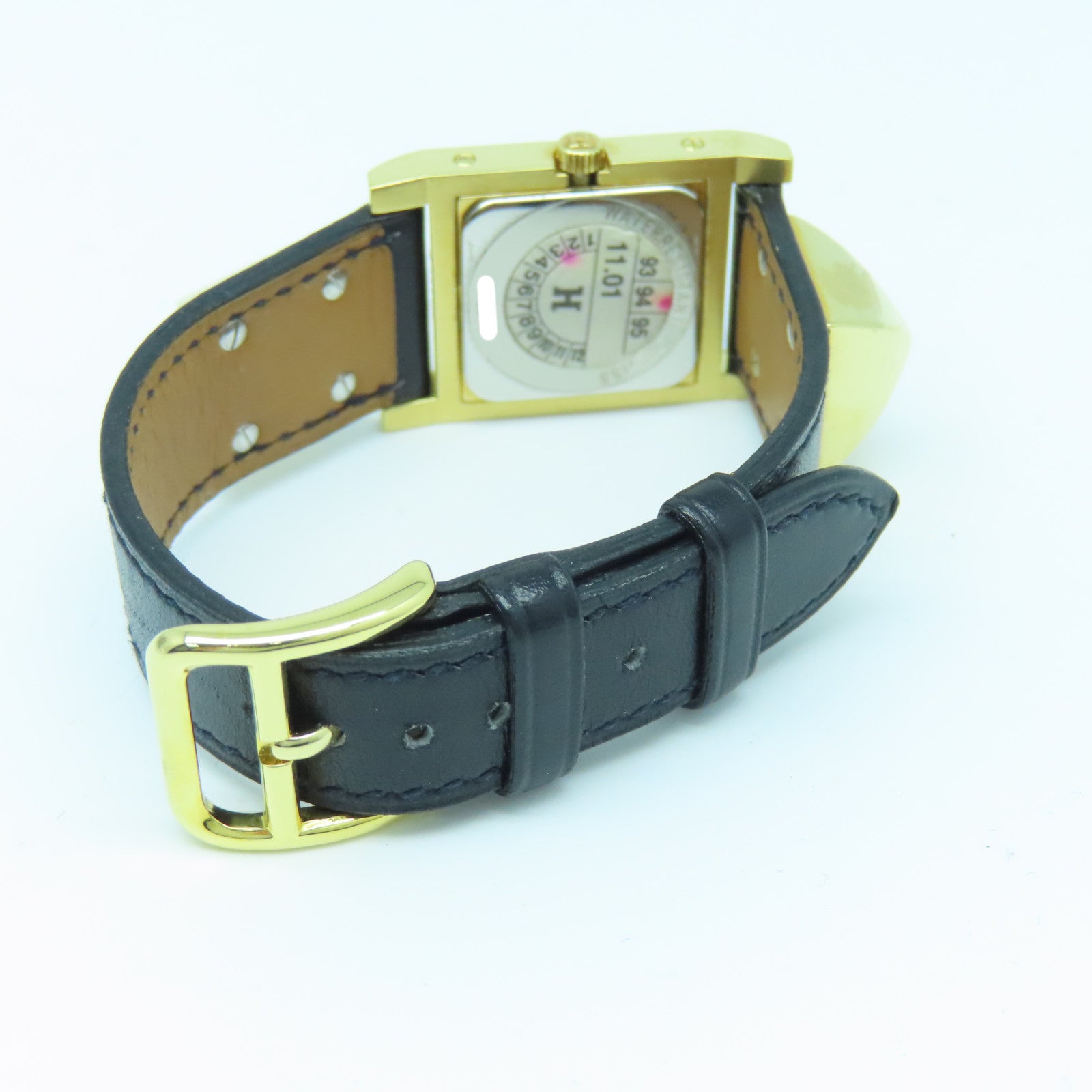 HERMES Medor Watch Vintage镀金/皮革带手表石英机芯黑色