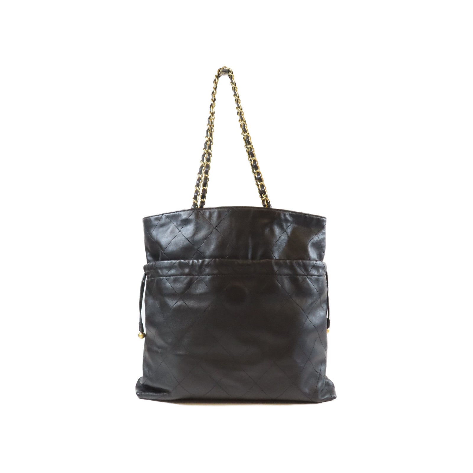 CHANEL 菱格牛皮皮革Chain Tote金扣鏈帶肩背袋黑色