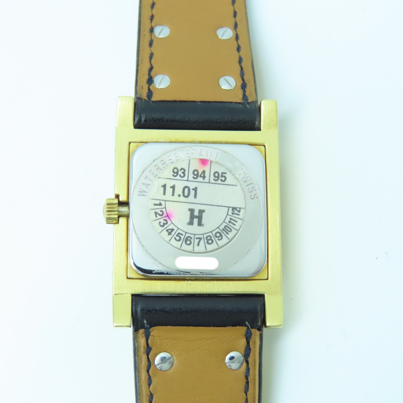 HERMES Medor Watch Vintage镀金/皮革带手表石英机芯黑色
