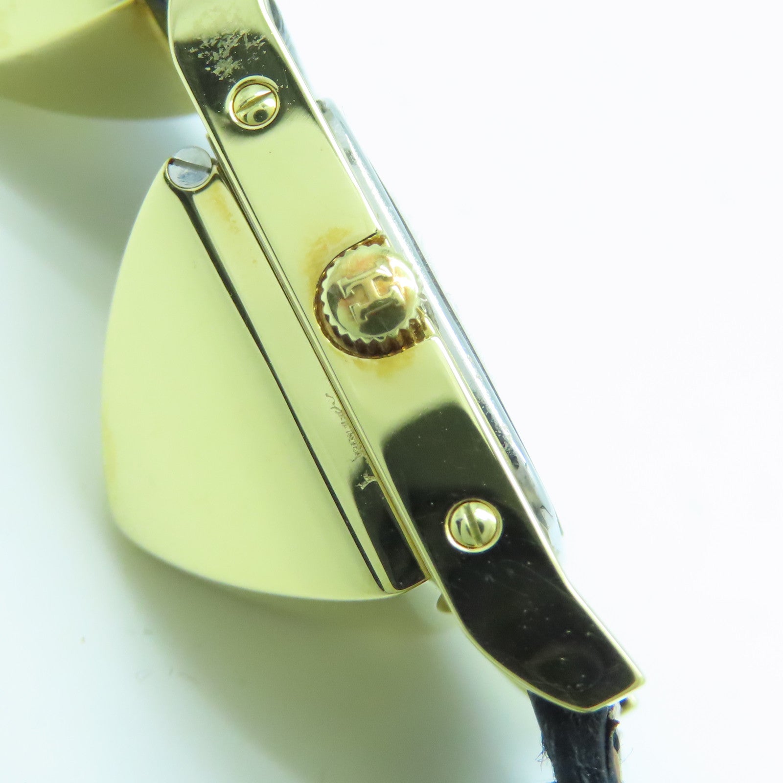 HERMES Medor Watch Vintage镀金/皮革带手表石英机芯黑色