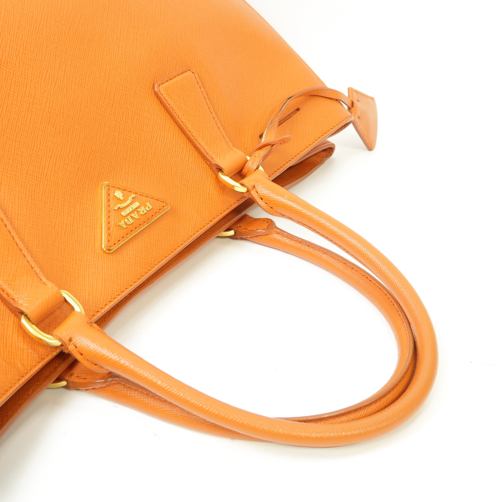 PRADA 牛皮皮革Tote Bag金扣手挽袋橙色