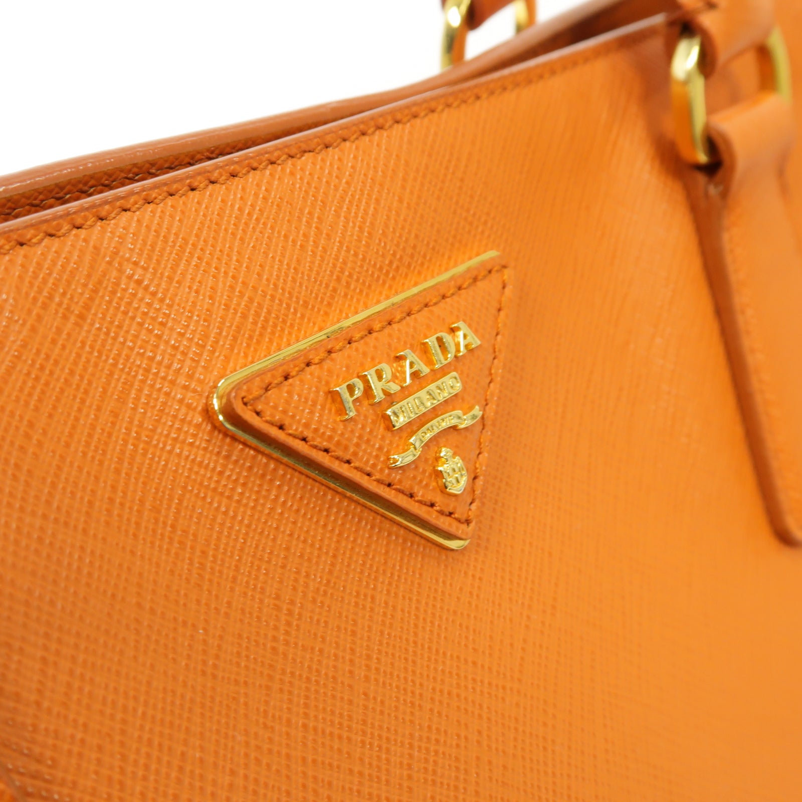 PRADA 牛皮皮革Tote Bag金扣手挽袋橙色