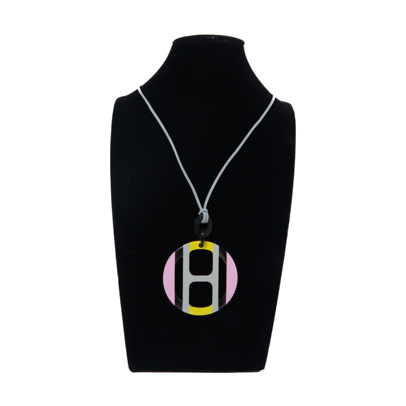 HERMES 木製/牛角H Equipe Necklace項鍊灰色/粉紅色
