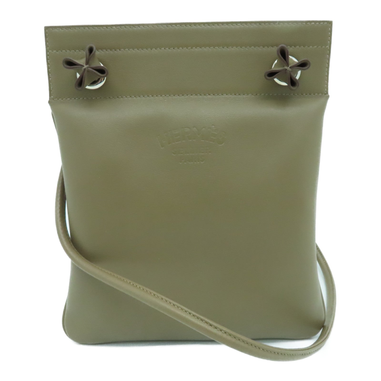 HERMES Swift皮革Aline银扣肩背袋Etoupe米色