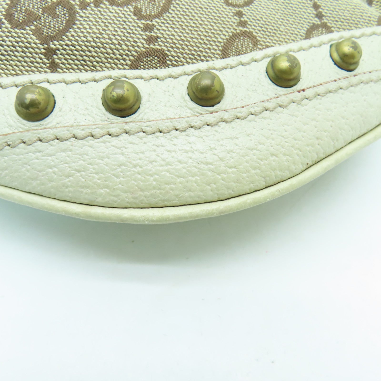 GUCCI 帆布/皮革Shoulder Bag金扣肩背袋米色/白色