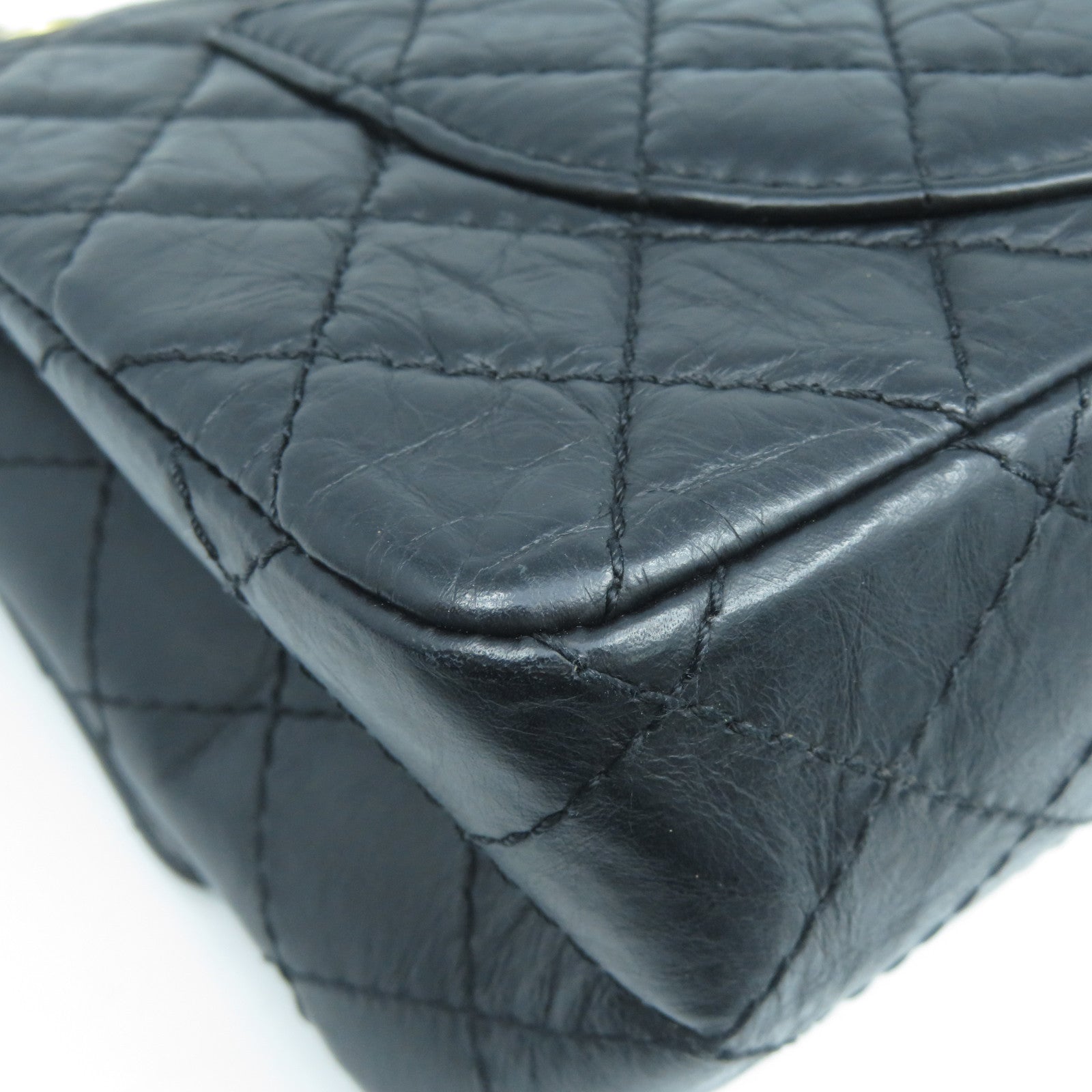 CHANEL 菱格牛皮皮革2.55 Chain Shoulder Bag金扣鏈帶肩背袋黑色