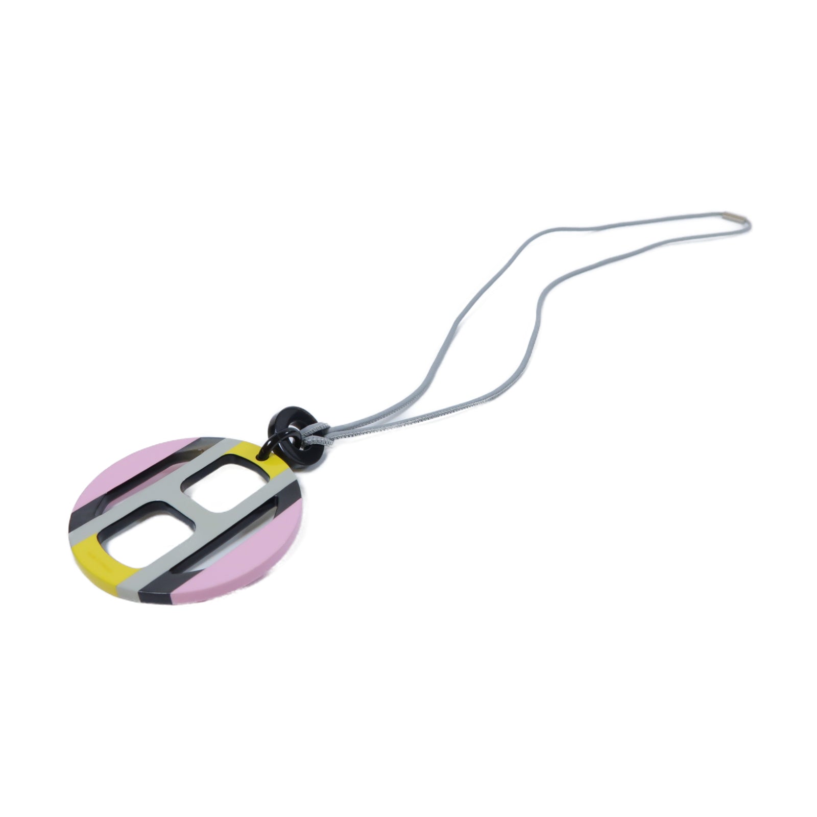 HERMES 木製/牛角H Equipe Necklace項鍊灰色/粉紅色
