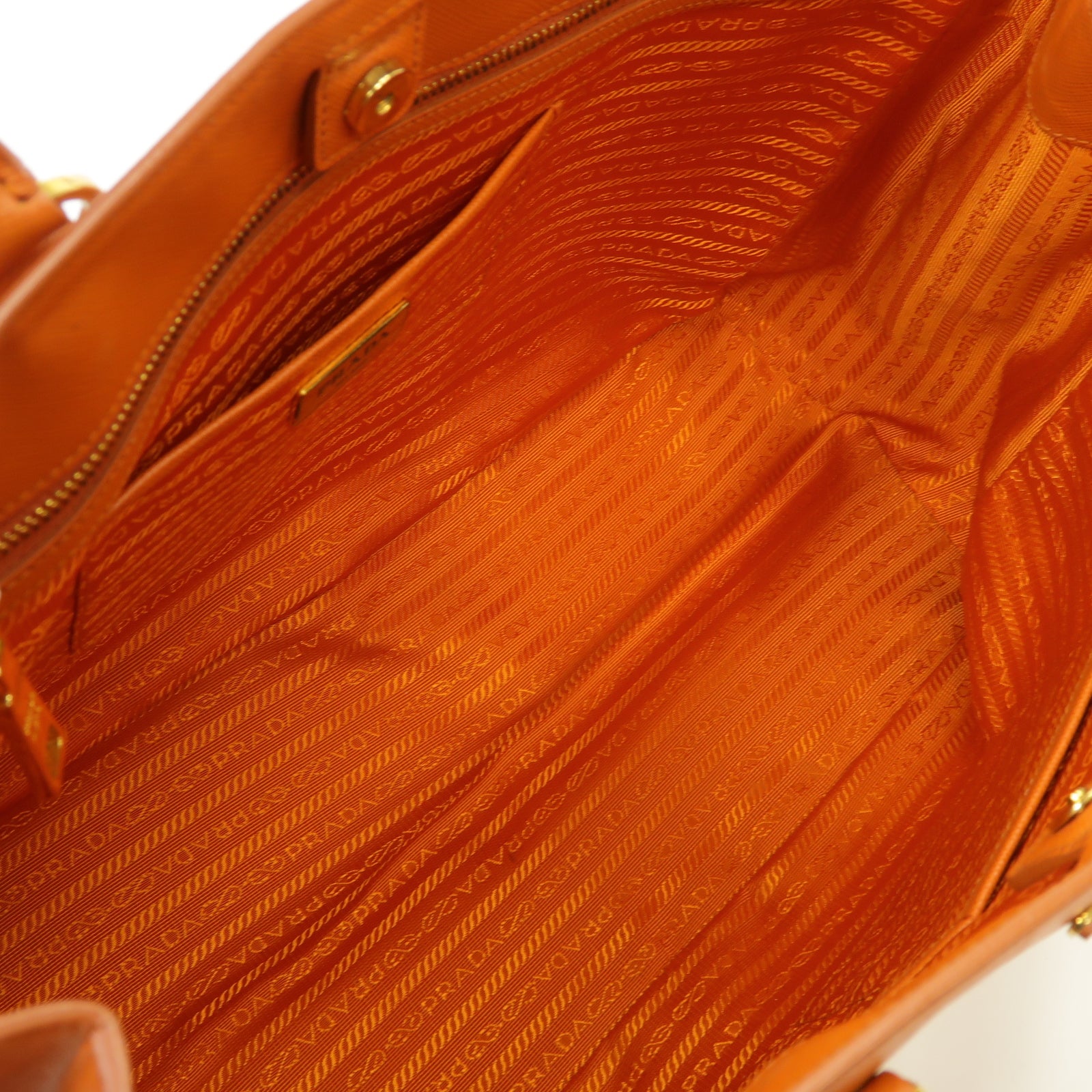 PRADA 牛皮皮革Tote Bag金扣手挽袋橙色