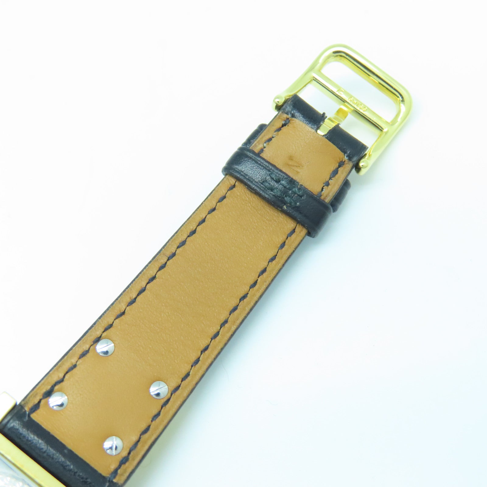 HERMES Medor Watch Vintage镀金/皮革带手表石英机芯黑色