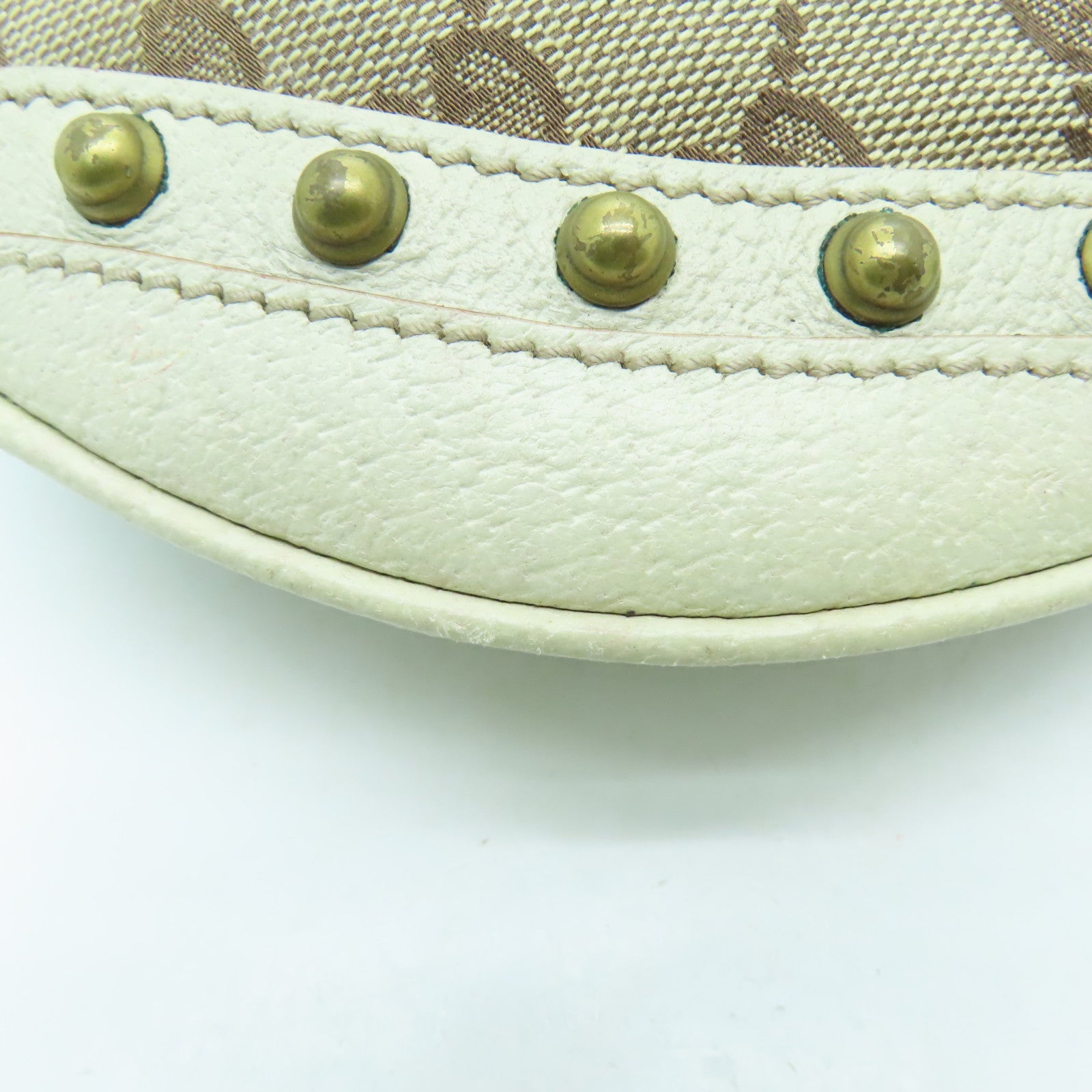 GUCCI 帆布/皮革Shoulder Bag金扣肩背袋米色/白色