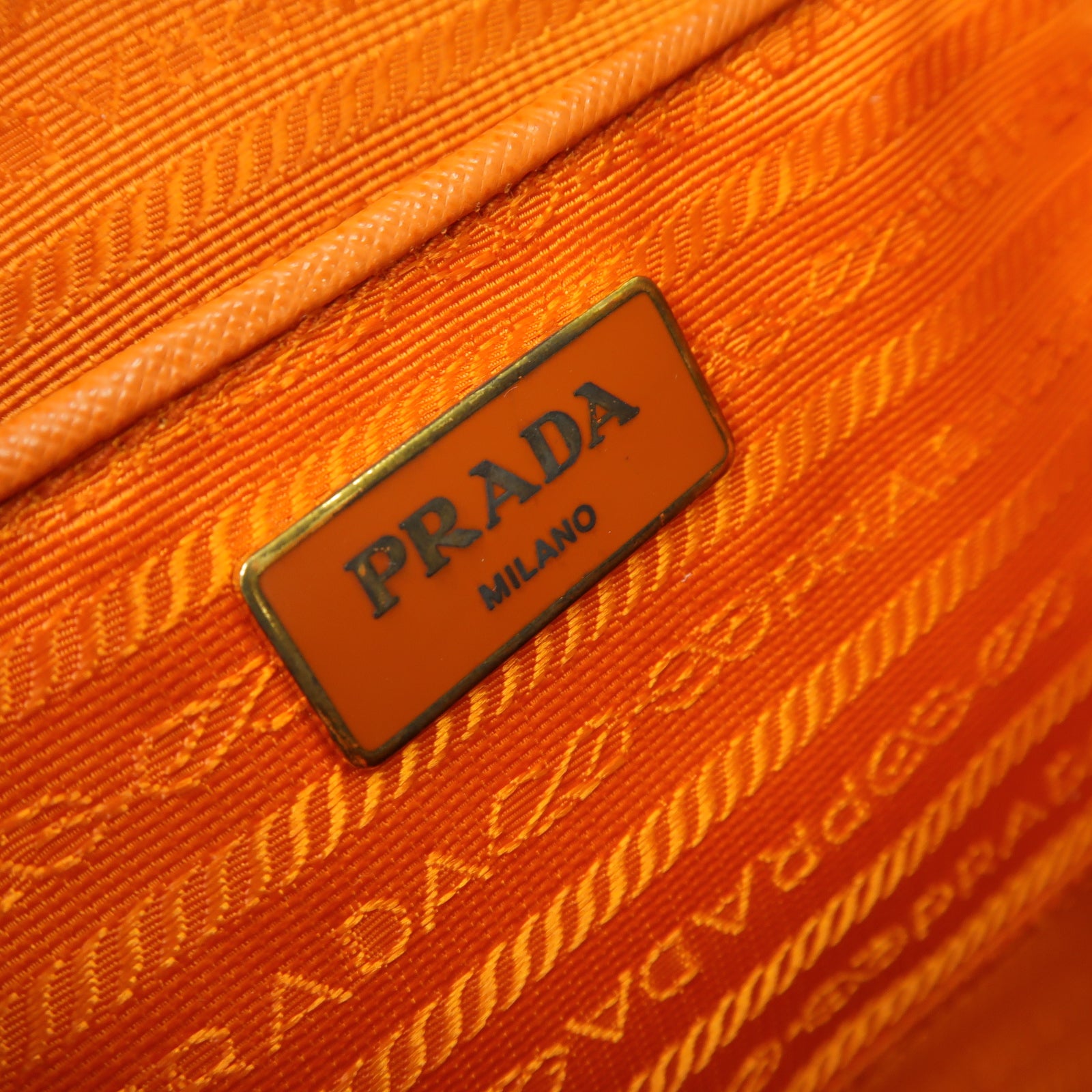 PRADA 牛皮皮革Tote Bag金扣手挽袋橙色