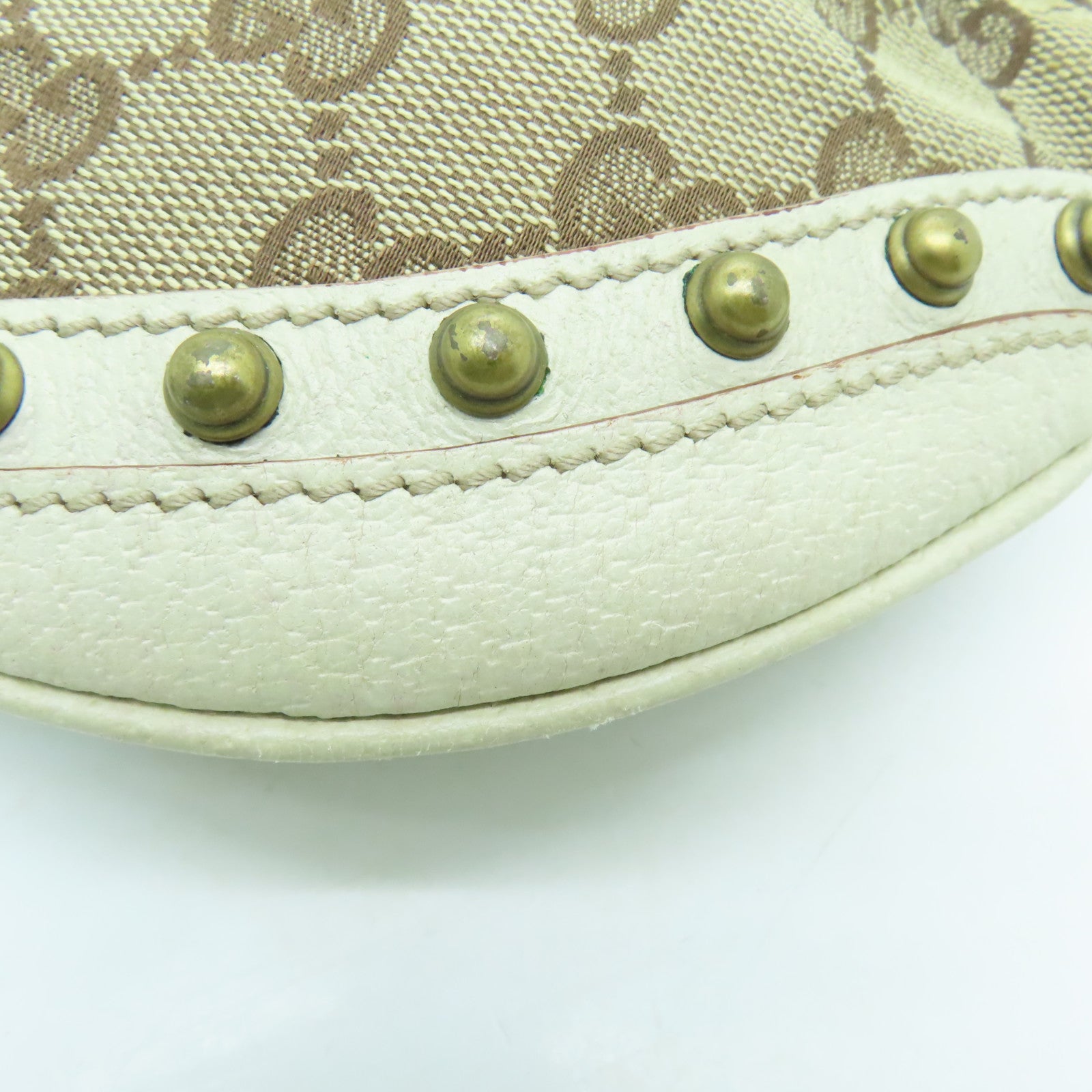 GUCCI 帆布/皮革Shoulder Bag金扣肩背袋米色/白色