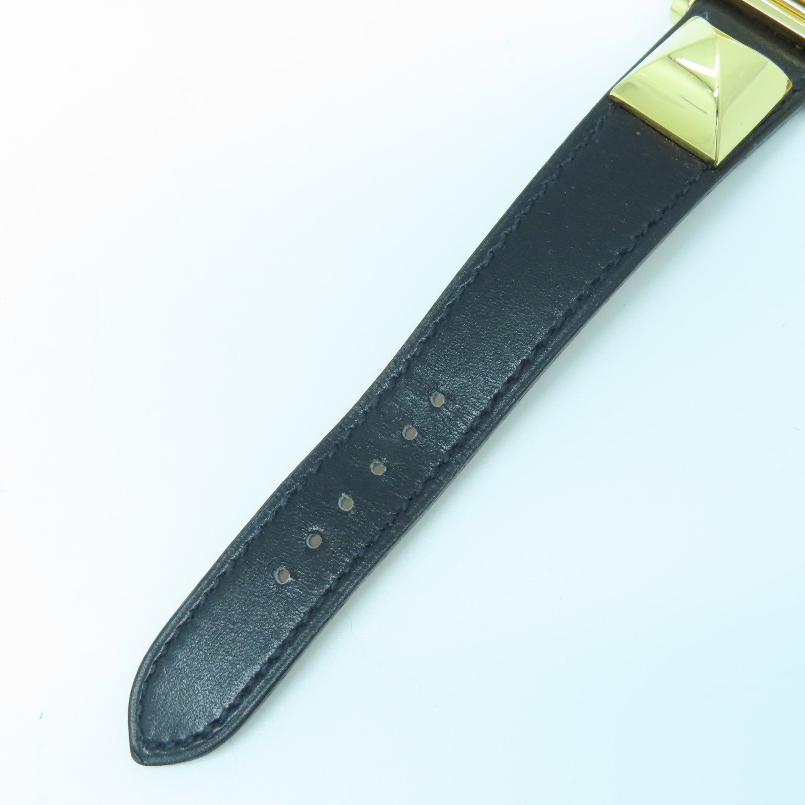 HERMES Medor Watch Vintage镀金/皮革带手表石英机芯黑色