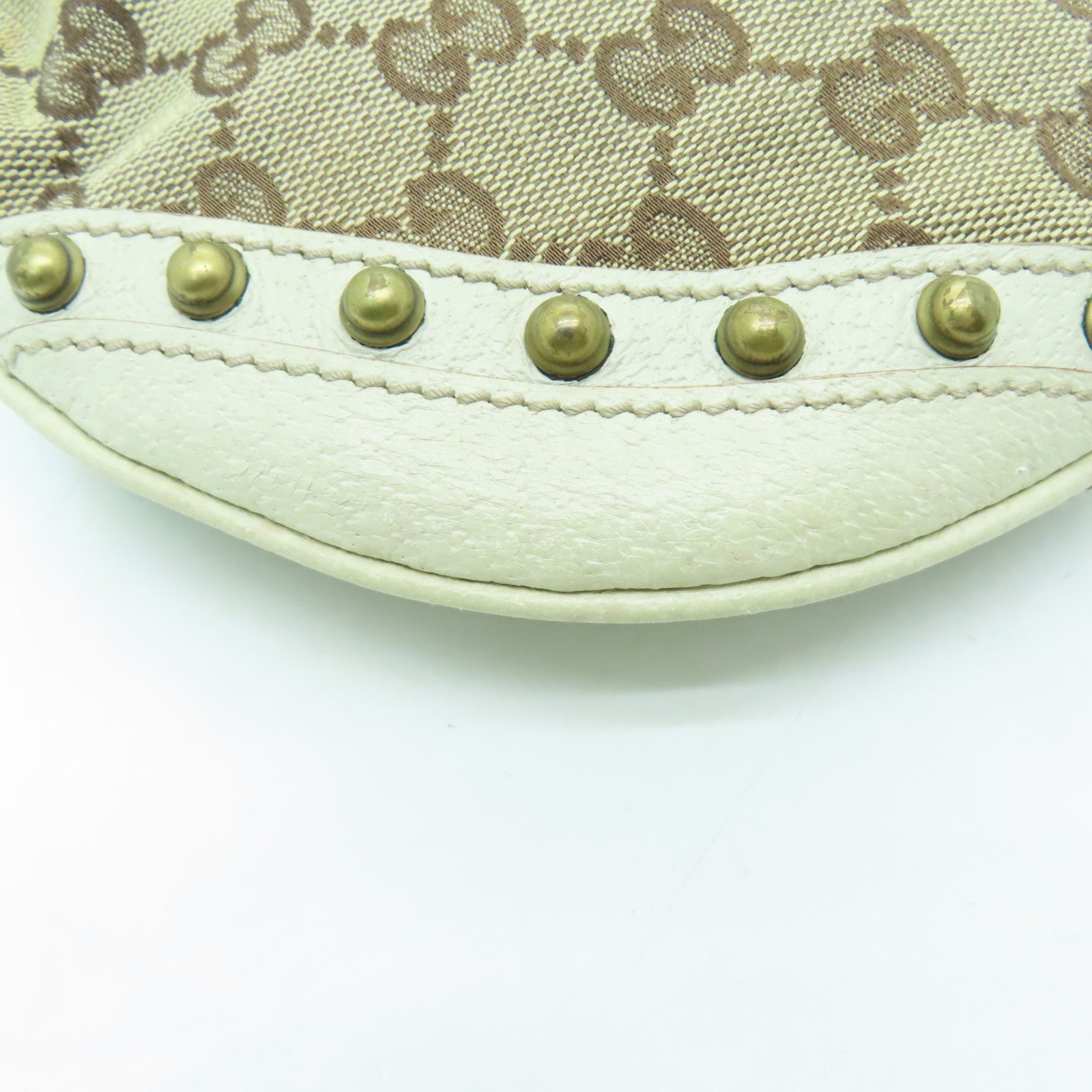 GUCCI 帆布/皮革Shoulder Bag金扣肩背袋米色/白色