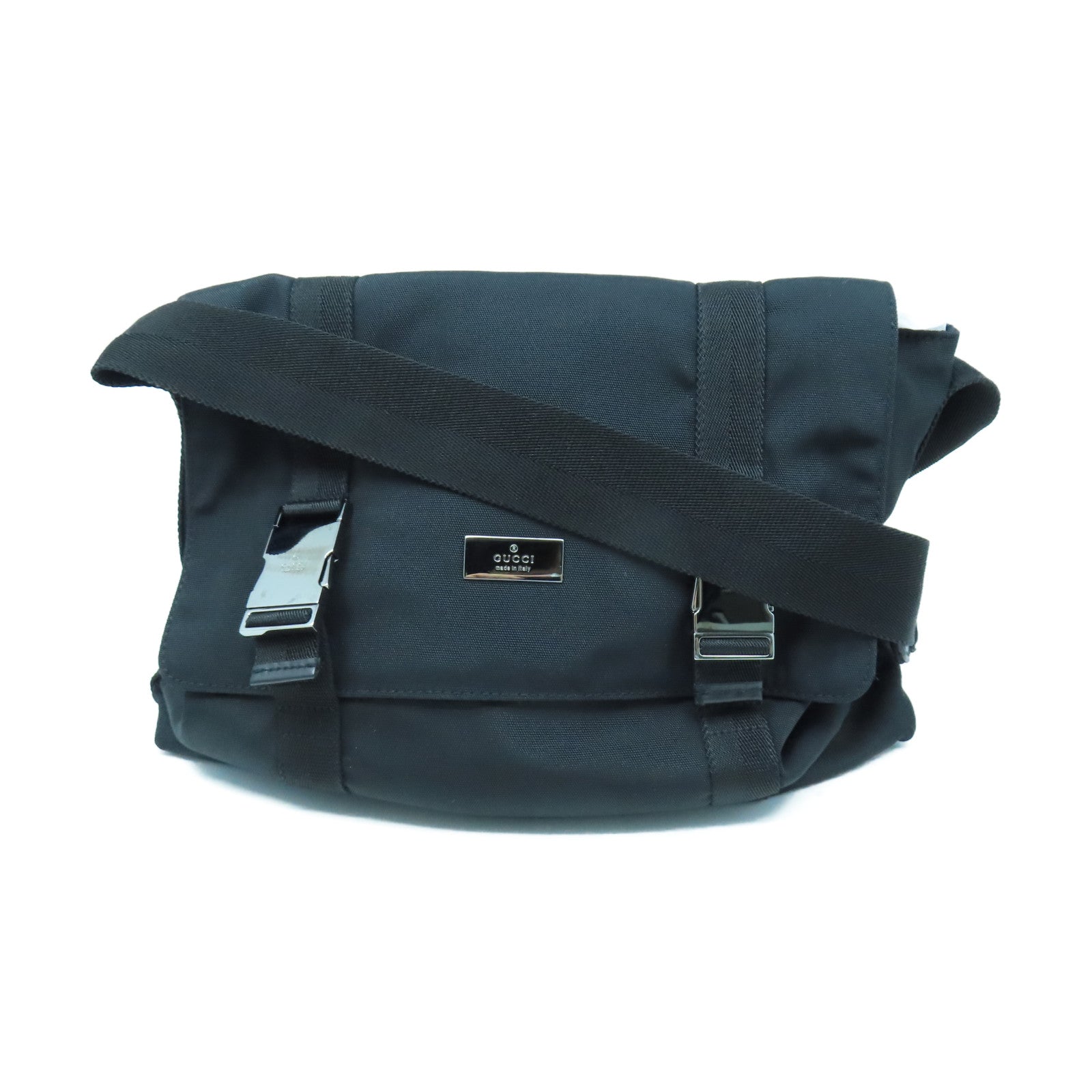 GUCCI Nylon Shoulder Bag Silver Buckle Shoulder Bag Black