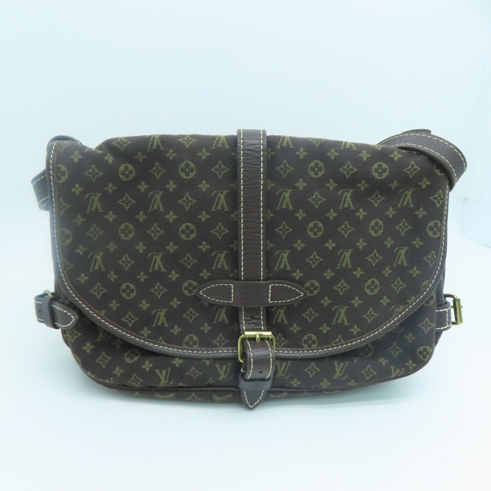LOUIS VUITTON Monogram Mini Lin Saumur 30 Gold Buckle Shoulder Bag Brown